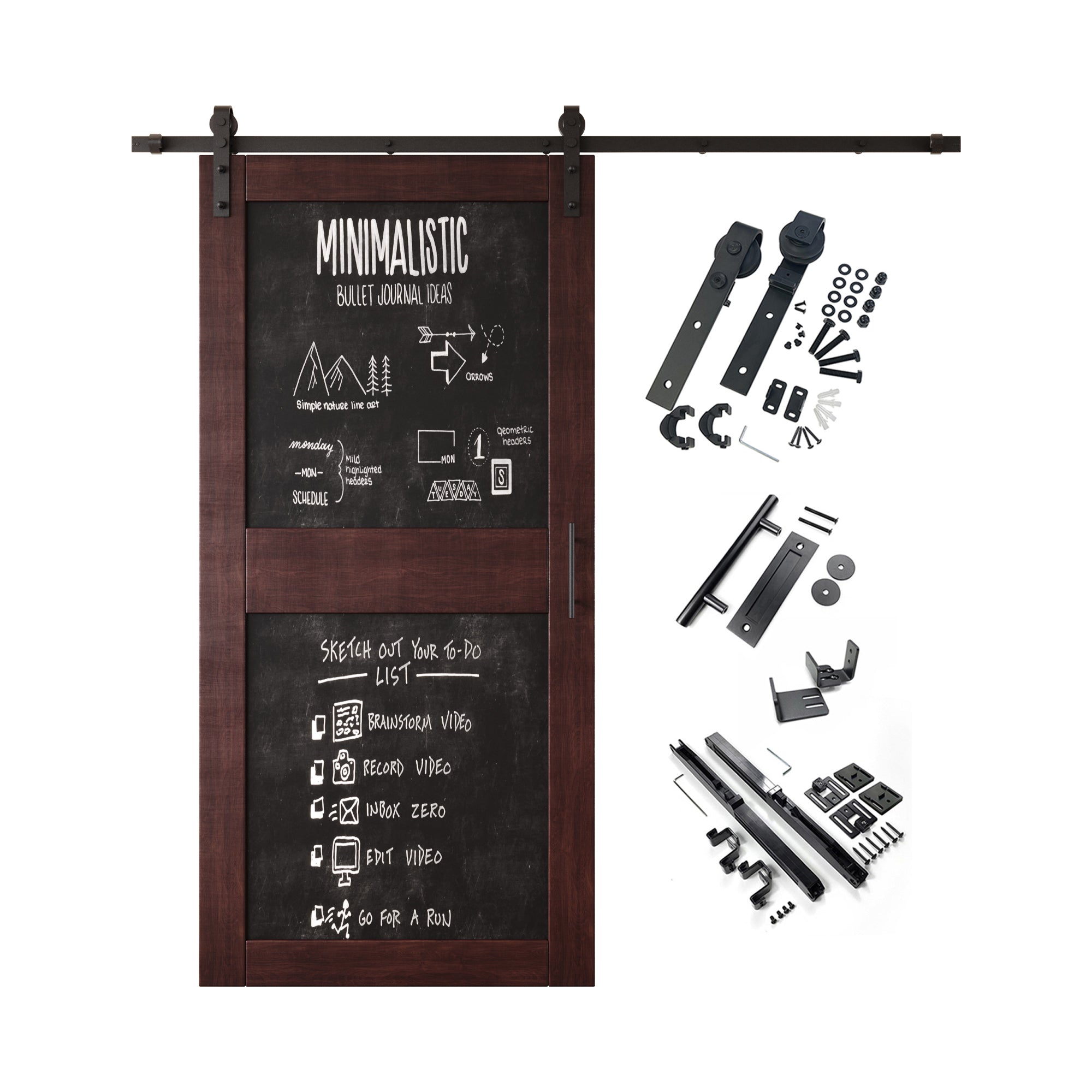 84" Height Red Mahogany Chalkboard Design Unassembled & Finished Pine Wood Barn Door with Non-Bypass Installation Hardware Kit (Interior Use Only)