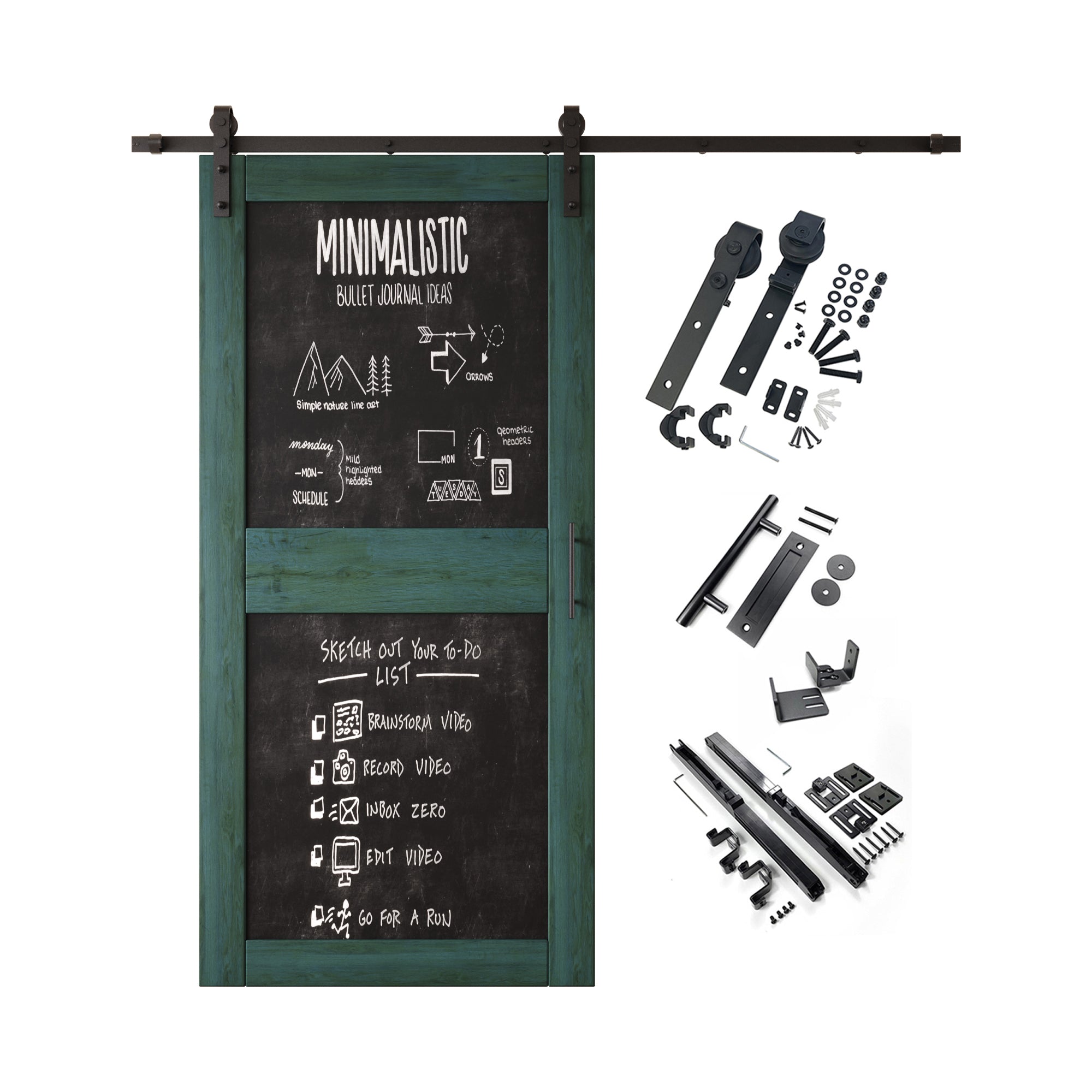 84" Height Royal Pine Chalkboard Design Unassembled & Finished Pine Wood Barn Door with Non-Bypass Installation Hardware Kit (Interior Use Only)