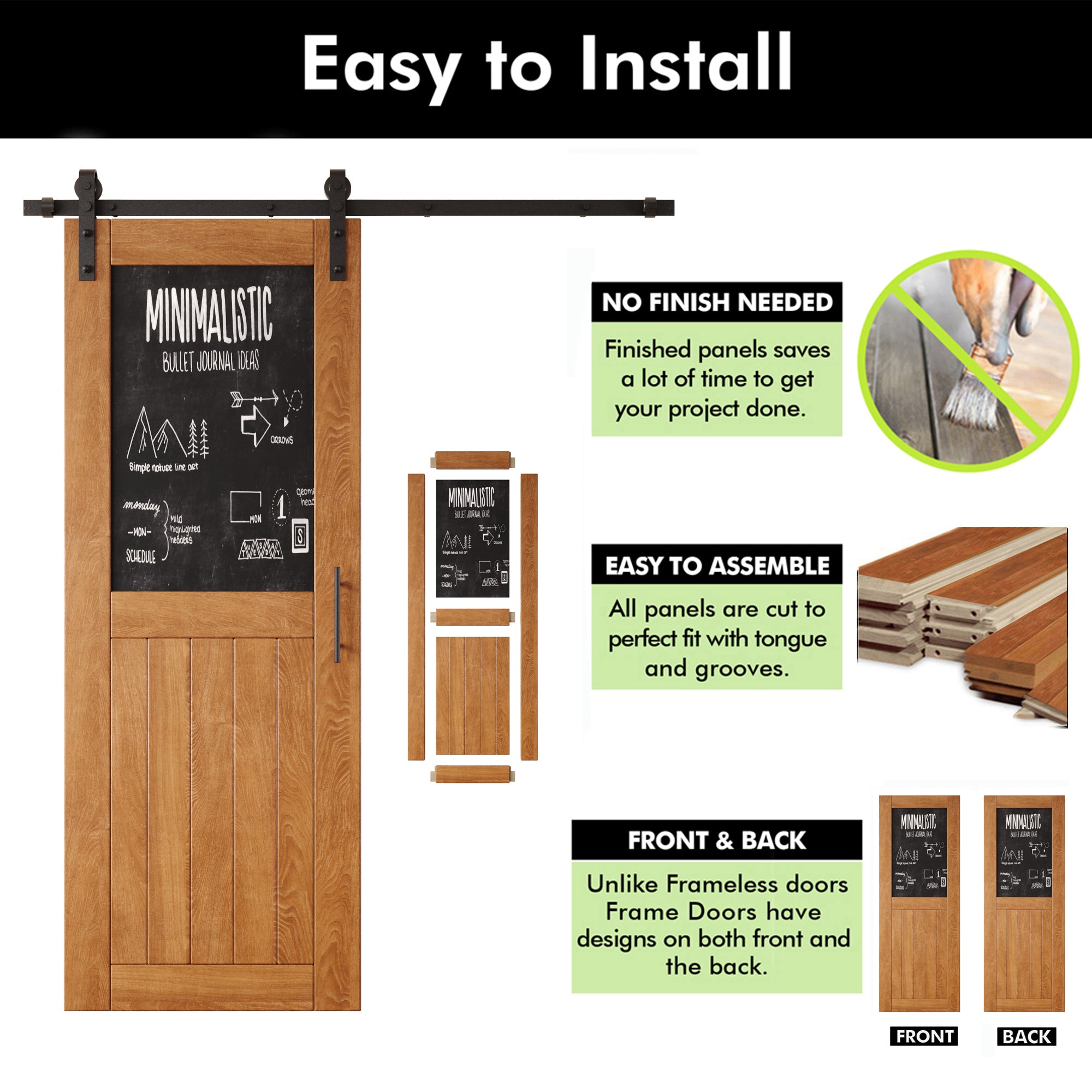 80" Height Early American Top Chalkboard Panel Unassembled & Finished Pine Wood Barn Door with Non-Bypass Installation Hardware Kit (Interior Use Only)
