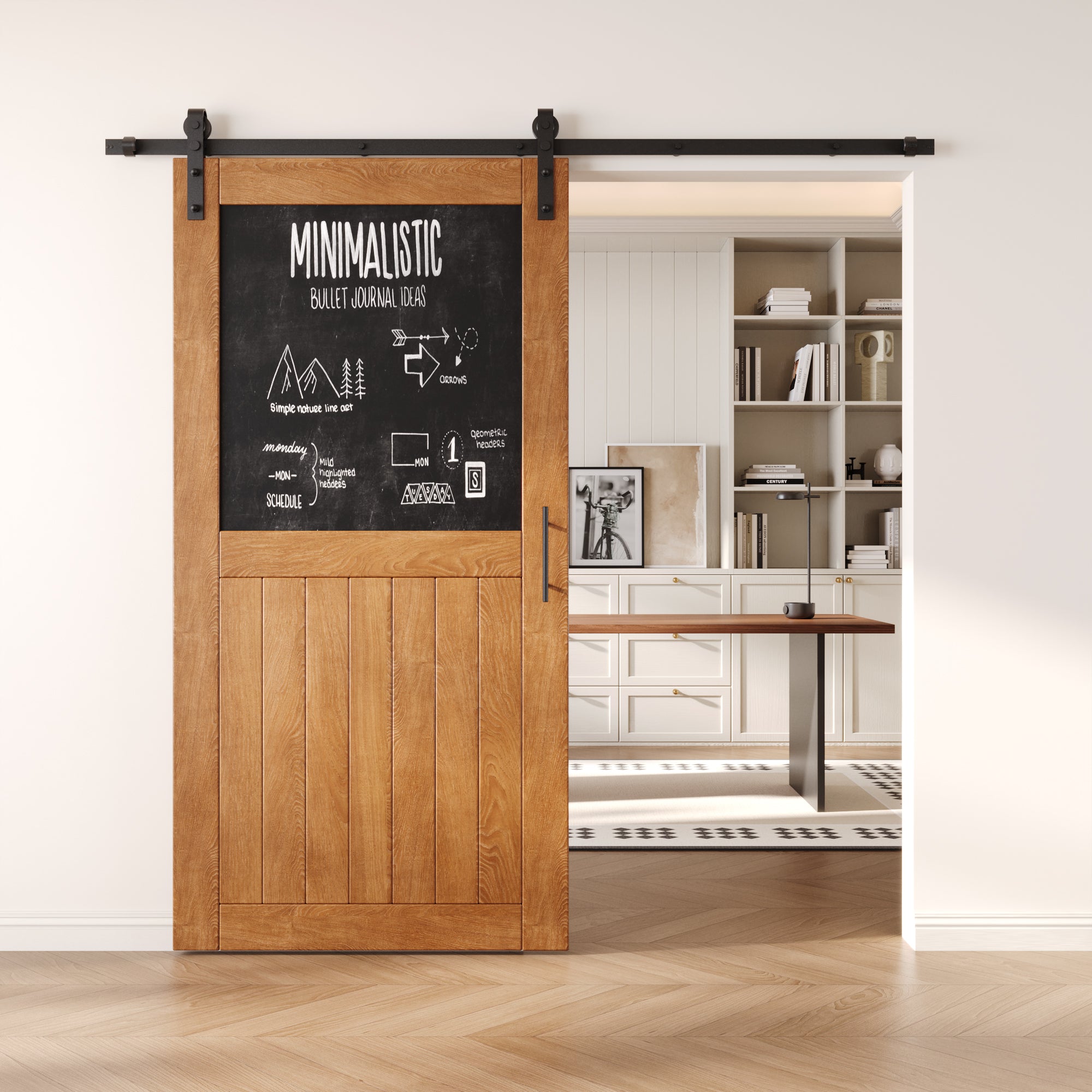 80" Height Early American Top Chalkboard Panel Unassembled & Finished Pine Wood Barn Door with Non-Bypass Installation Hardware Kit (Interior Use Only)
