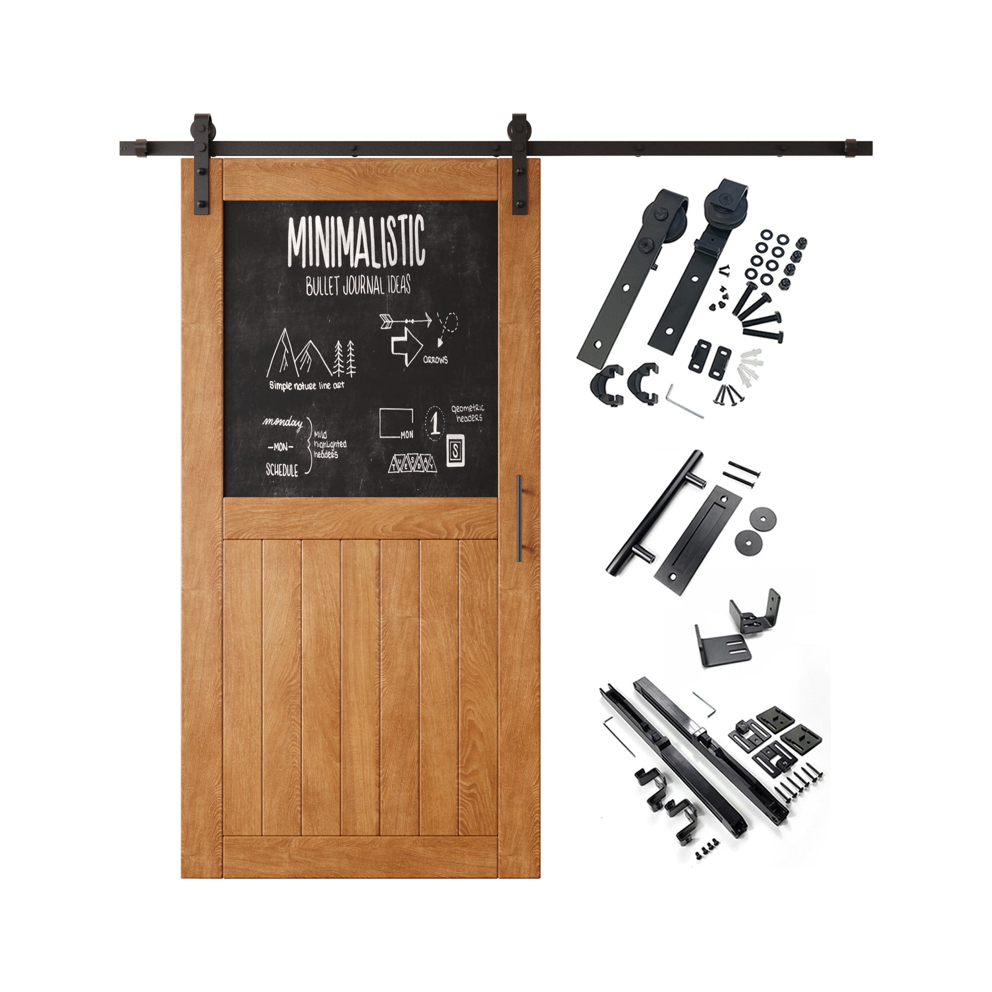 80" Height Early American Top Chalkboard Panel Unassembled & Finished Pine Wood Barn Door with Non-Bypass Installation Hardware Kit (Interior Use Only)