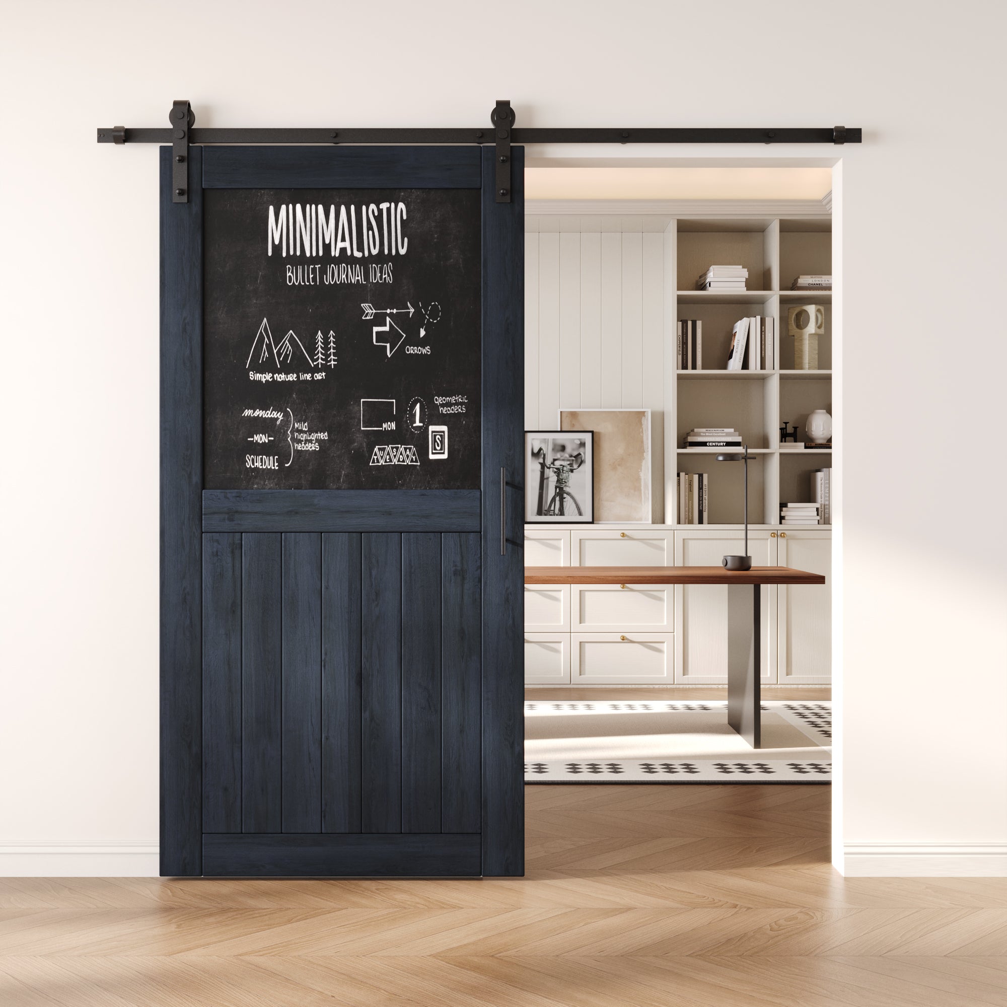 80" Height Navy Top Chalkboard Panel Unassembled & Finished Pine Wood Barn Door with Non-Bypass Installation Hardware Kit (Interior Use Only)
