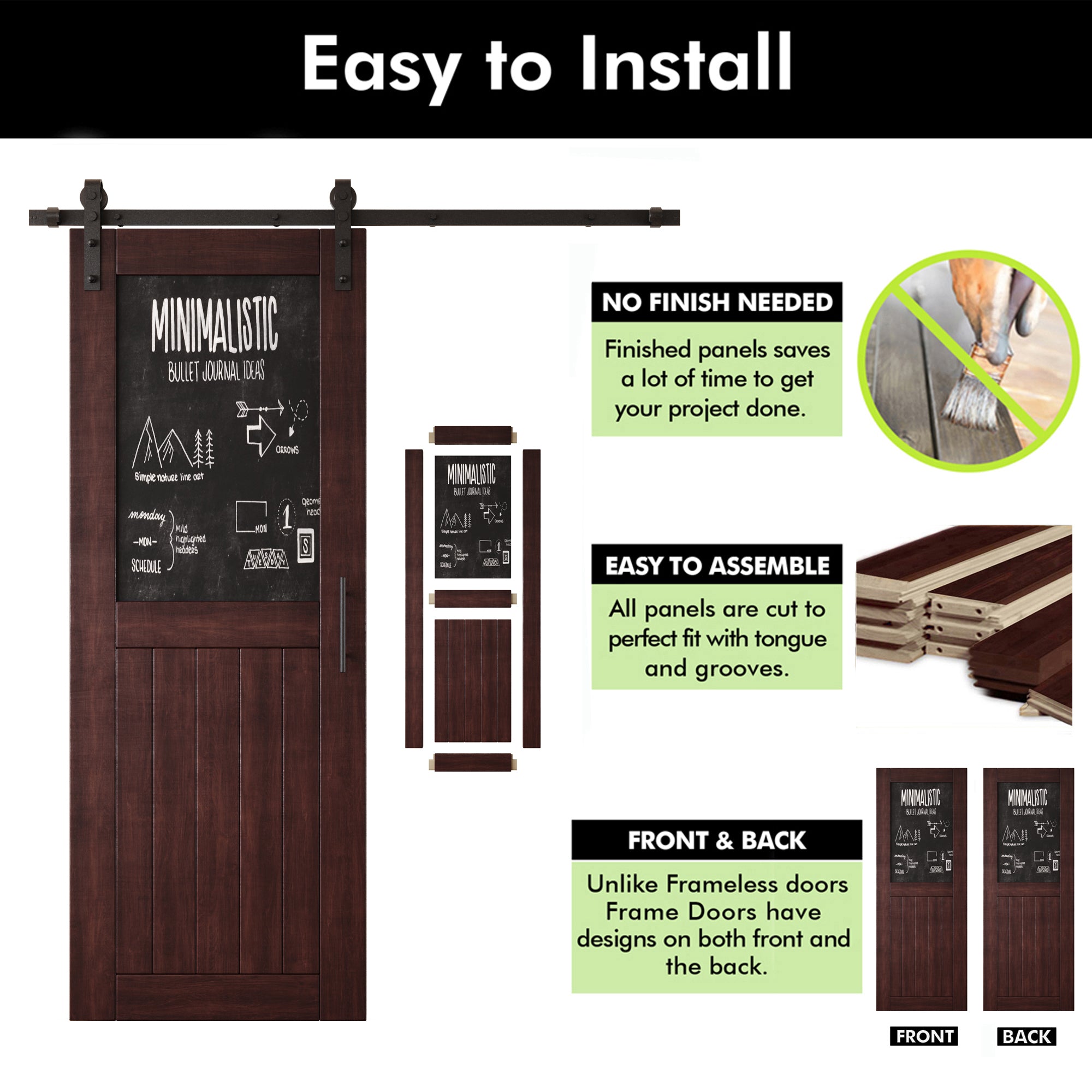 80" Height Red Mahogany Top Chalkboard Panel Unassembled & Finished Pine Wood Barn Door with Non-Bypass Installation Hardware Kit (Interior Use Only)