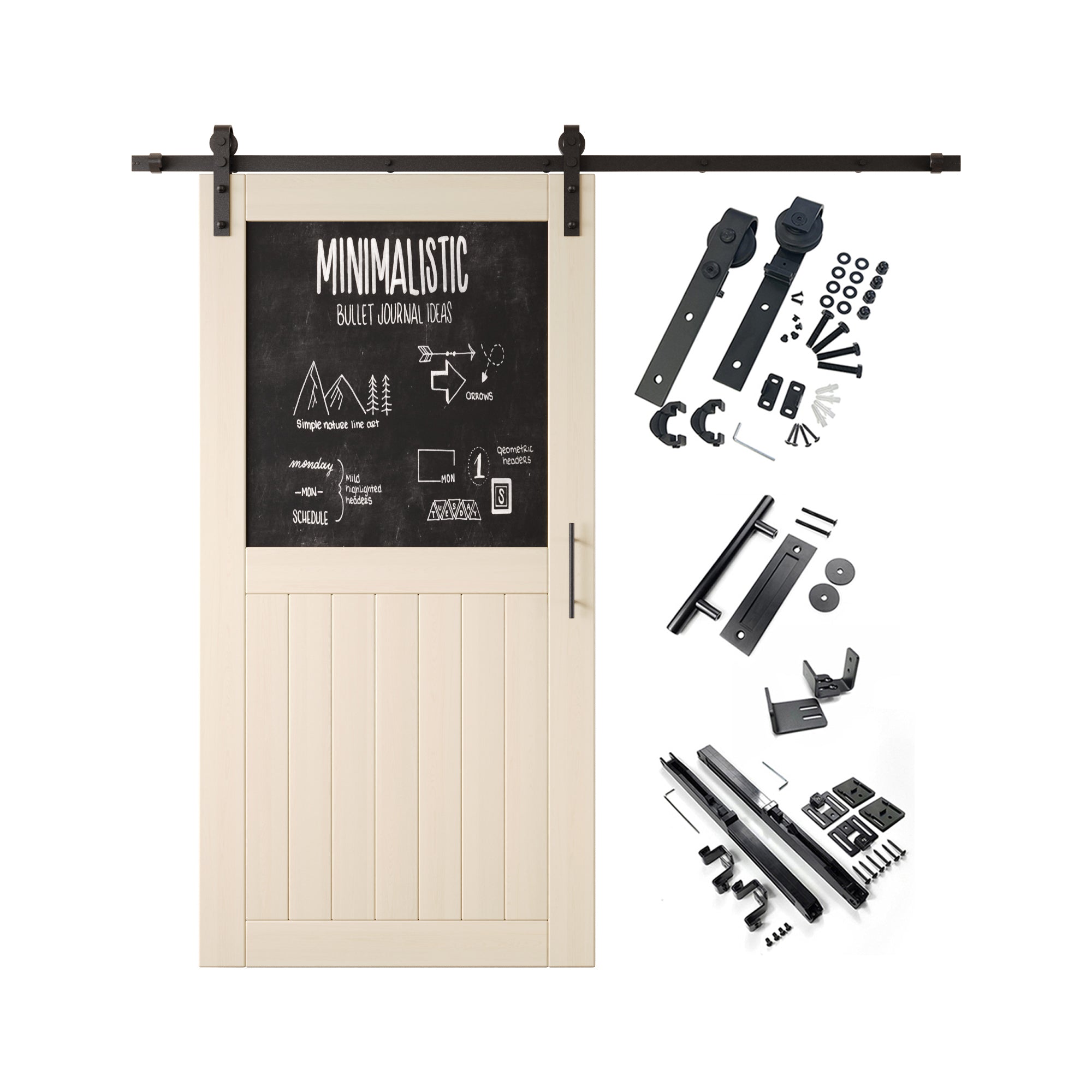 80" Height Tinsmith Gray Top Chalkboard Panel Unassembled & Finished Pine Wood Barn Door with Non-Bypass Installation Hardware Kit (Interior Use Only)