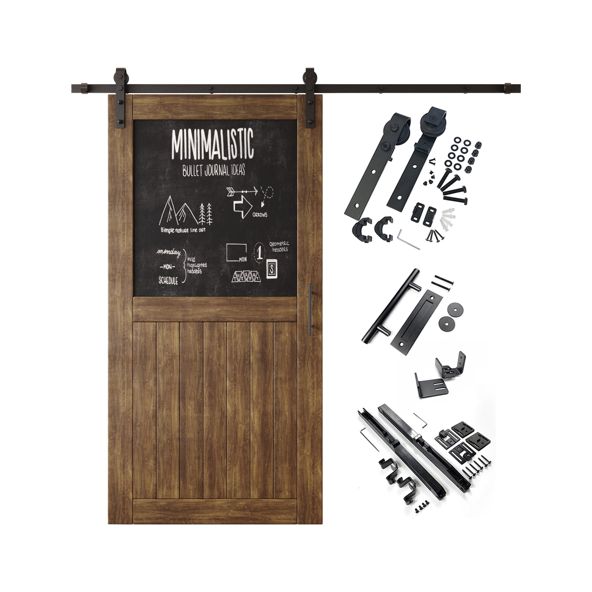 80" Height Dark Walnut Top Chalkboard Panel Unassembled & Finished Pine Wood Barn Door with Non-Bypass Installation Hardware Kit (Interior Use Only)