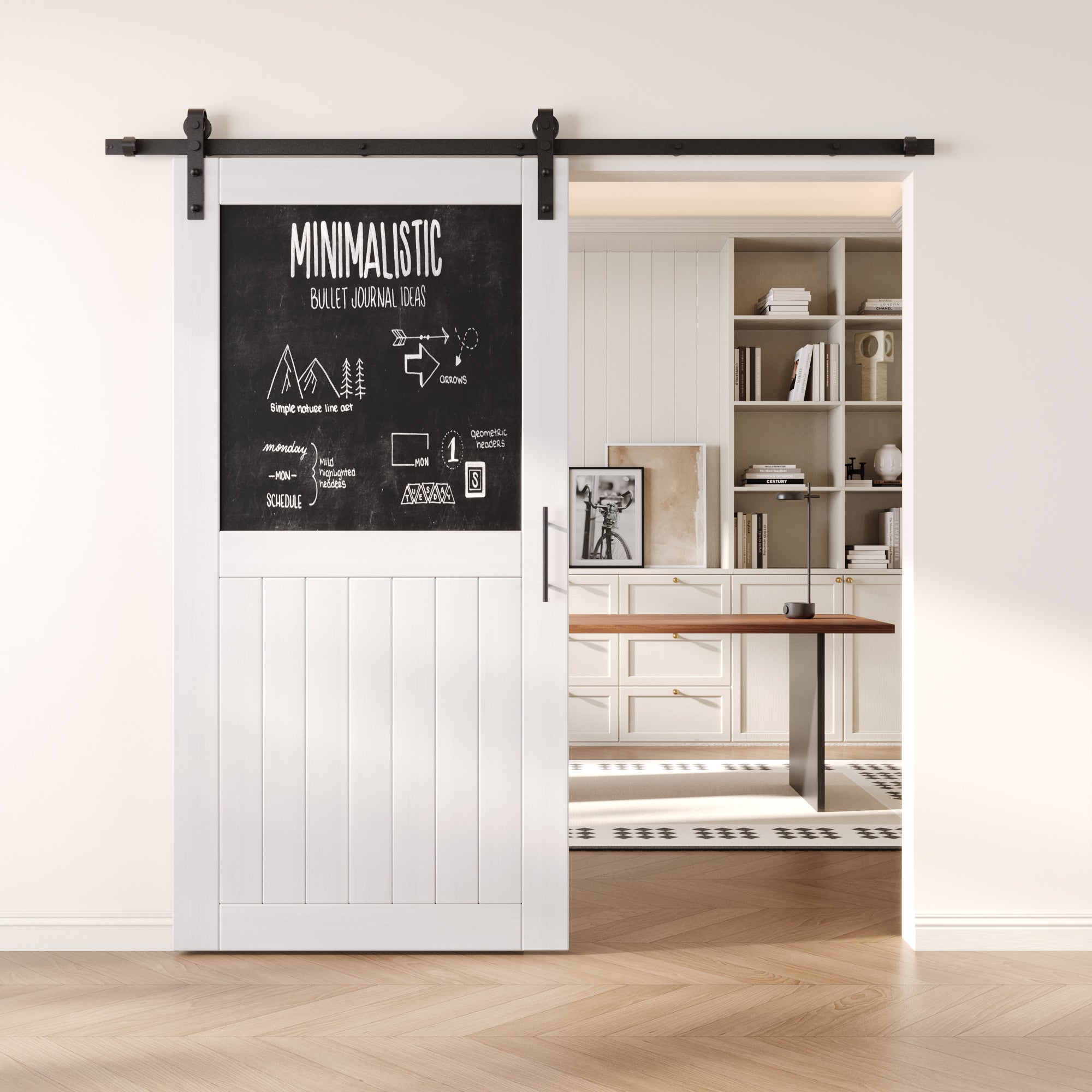 80" Height White Top Chalkboard Panel Unassembled & Finished Pine Wood Barn Door with Non-Bypass Installation Hardware Kit (Interior Use Only)
