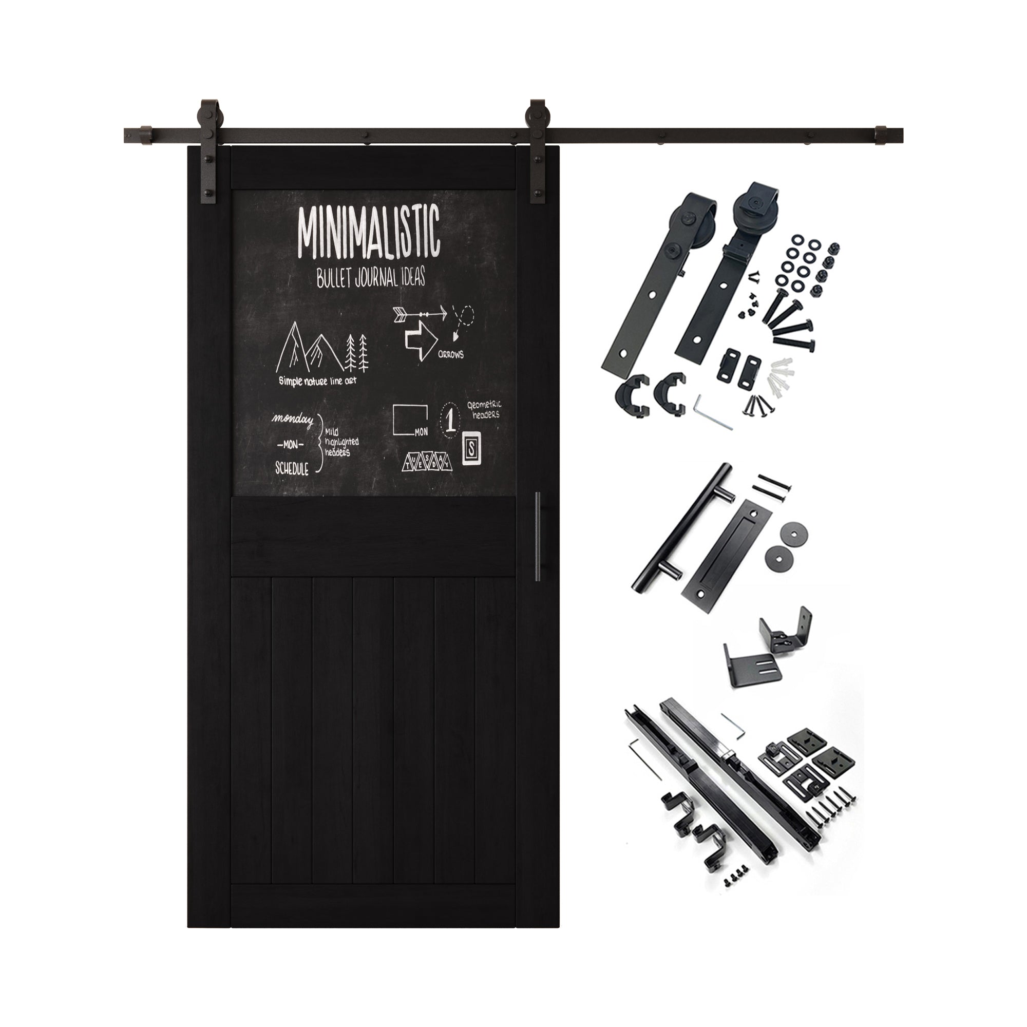 84" Height Black Top Chalkboard Panel Unassembled & Finished Pine Wood Barn Door with Non-Bypass Installation Hardware Kit (Interior Use Only)