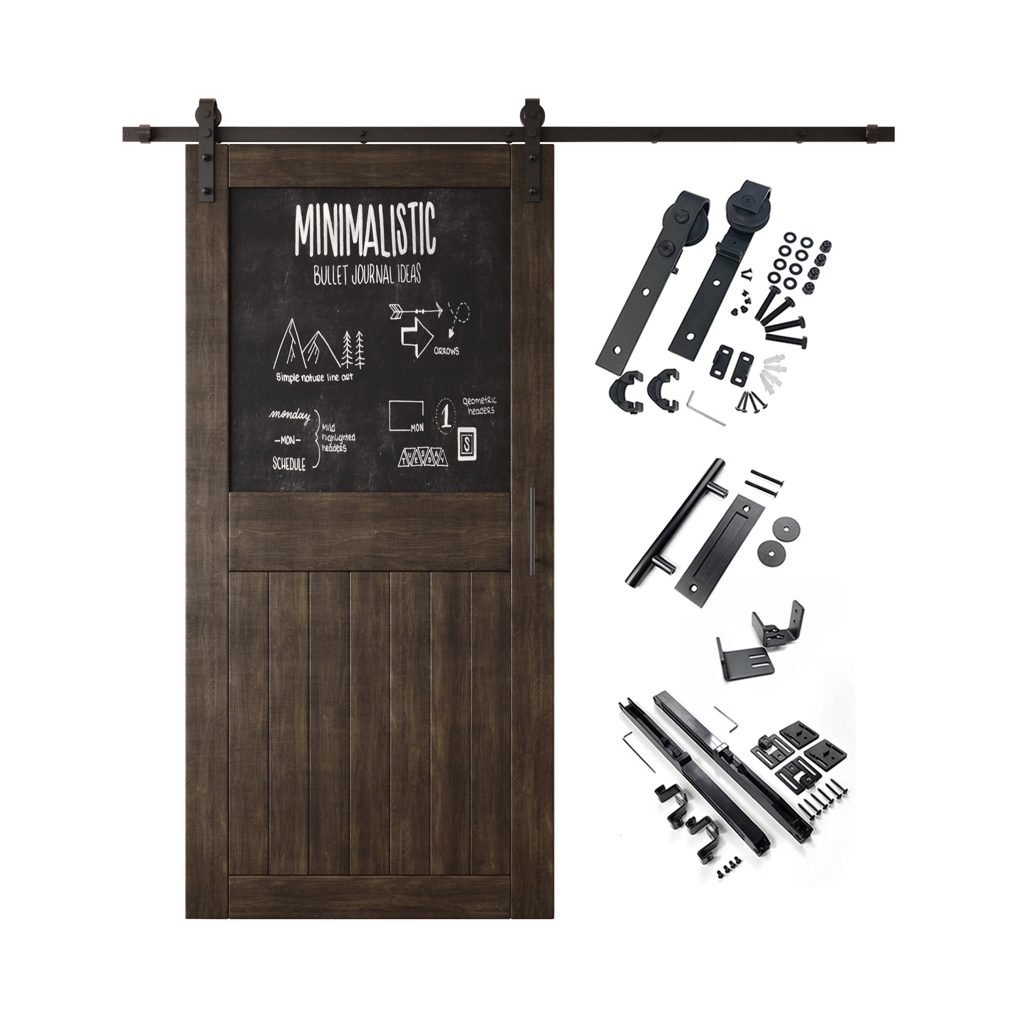 84" Height Ebony Top Chalkboard Panel Unassembled & Finished Pine Wood Barn Door with Non-Bypass Installation Hardware Kit (Interior Use Only)