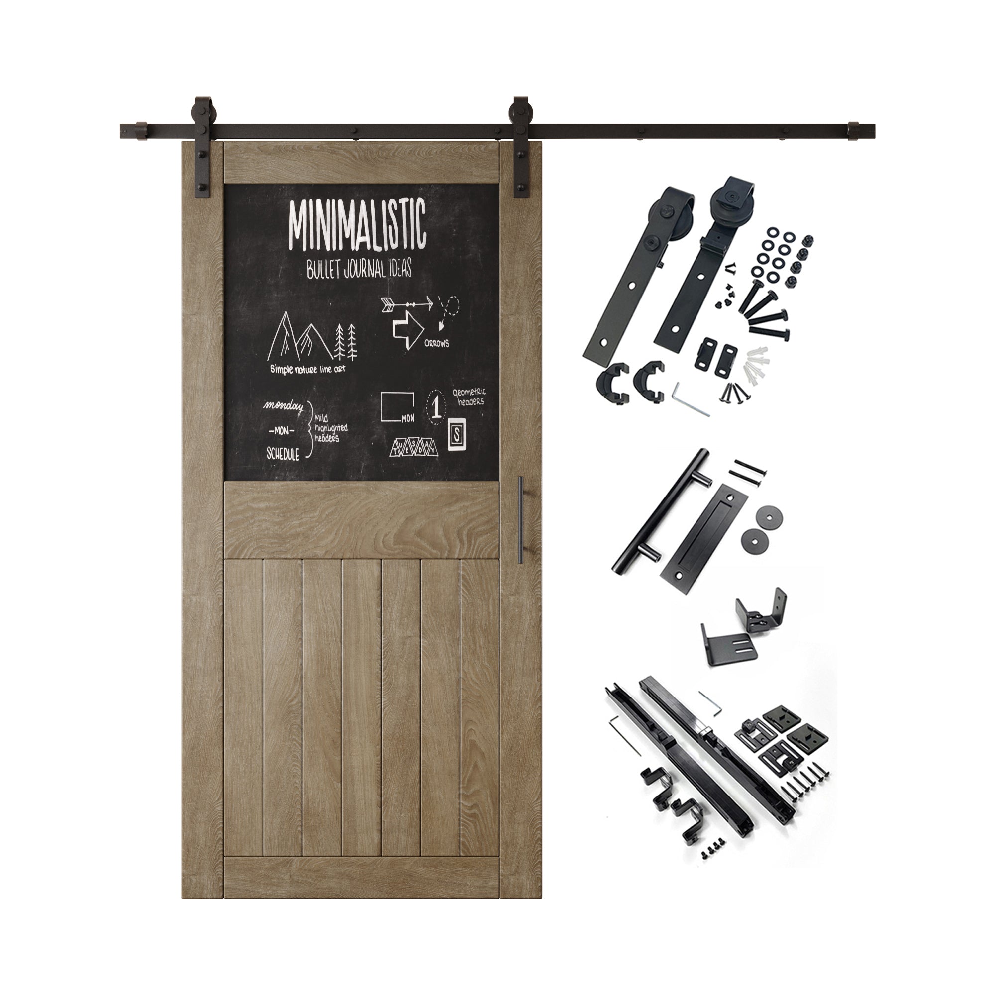 84" Height Classic Gray Top Chalkboard Panel Unassembled & Finished Pine Wood Barn Door with Non-Bypass Installation Hardware Kit (Interior Use Only)
