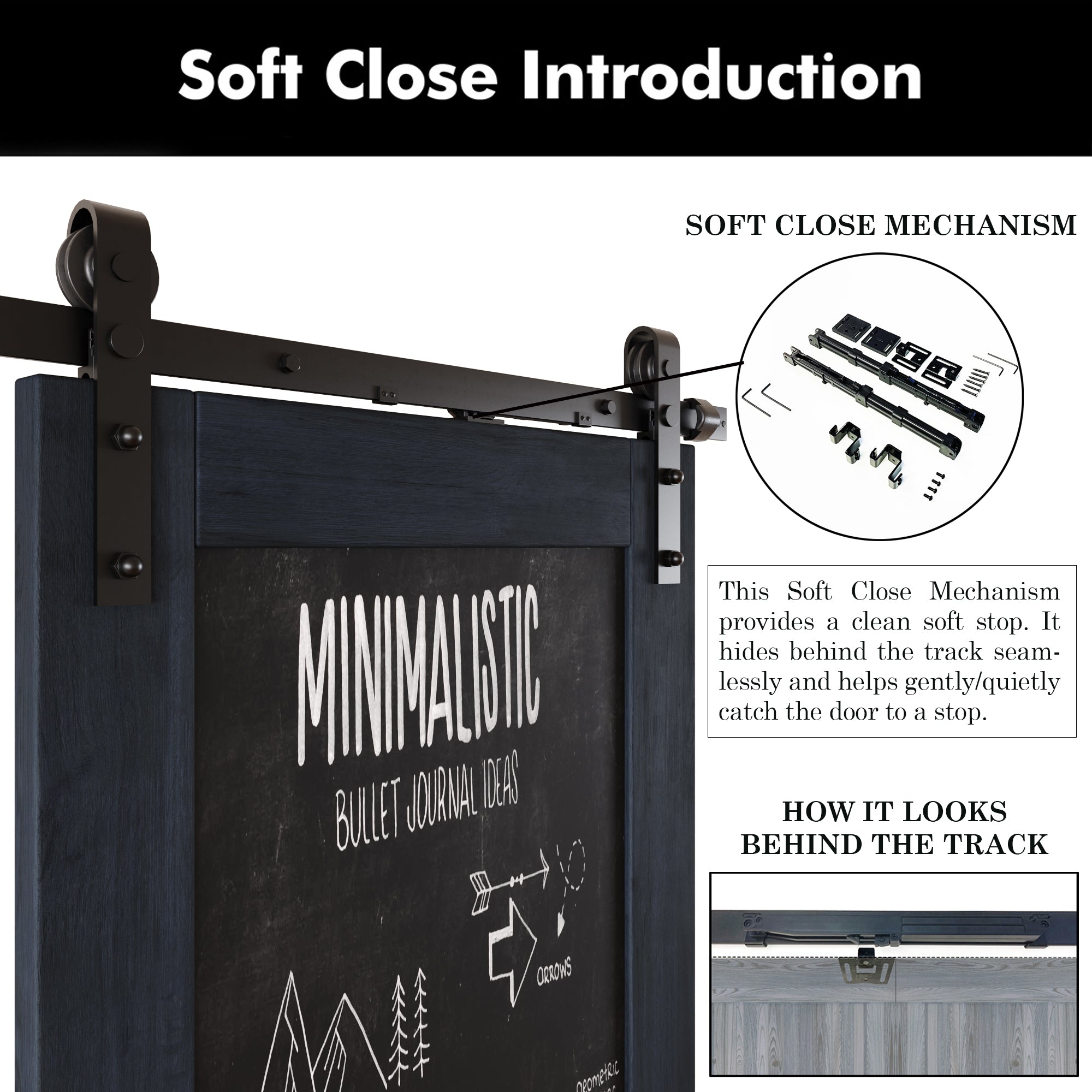84" Height Navy Top Chalkboard Panel Unassembled & Finished Pine Wood Barn Door with Non-Bypass Installation Hardware Kit (Interior Use Only)