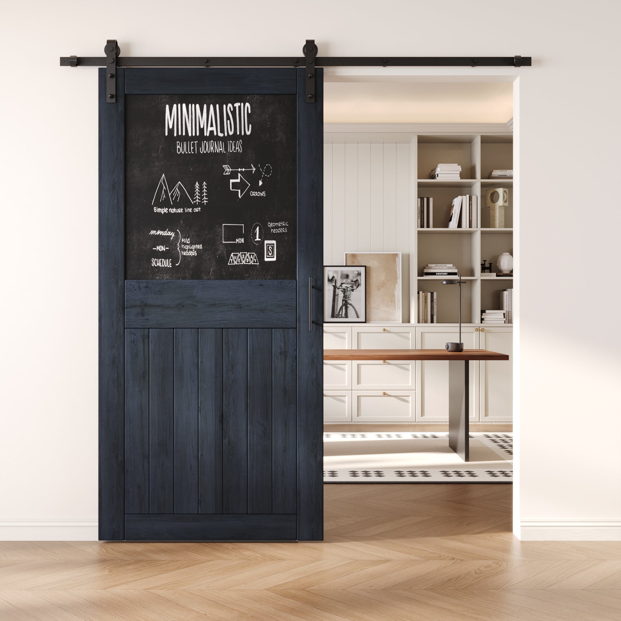 84" Height Navy Top Chalkboard Panel Unassembled & Finished Pine Wood Barn Door with Non-Bypass Installation Hardware Kit (Interior Use Only)