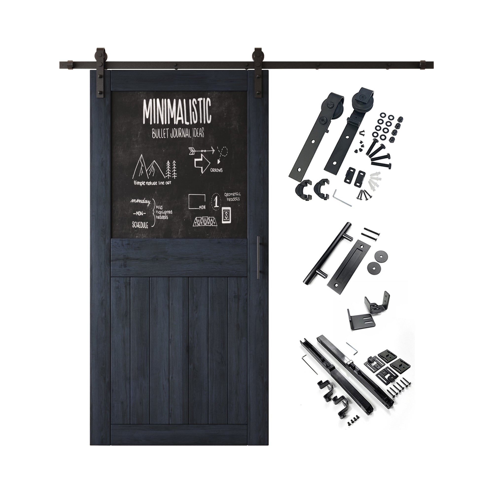 84" Height Navy Top Chalkboard Panel Unassembled & Finished Pine Wood Barn Door with Non-Bypass Installation Hardware Kit (Interior Use Only)