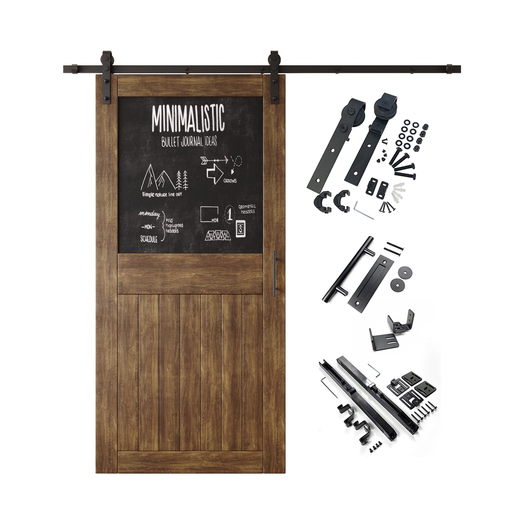 84" Height Dark Walnut Top Chalkboard Panel Unassembled & Finished Pine Wood Barn Door with Non-Bypass Installation Hardware Kit (Interior Use Only)