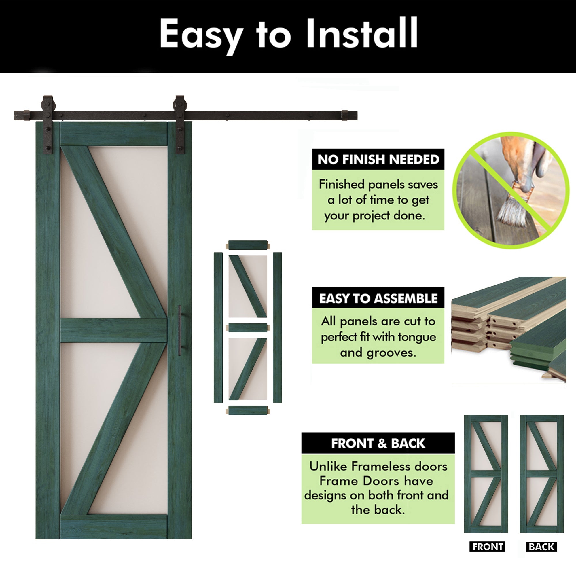 80" Height Royal Pine Arrow Pattern Glass Unassembled & Finished Pine Wood Barn Door with Non-Bypass Installation Hardware Kit (Interior Use Only)