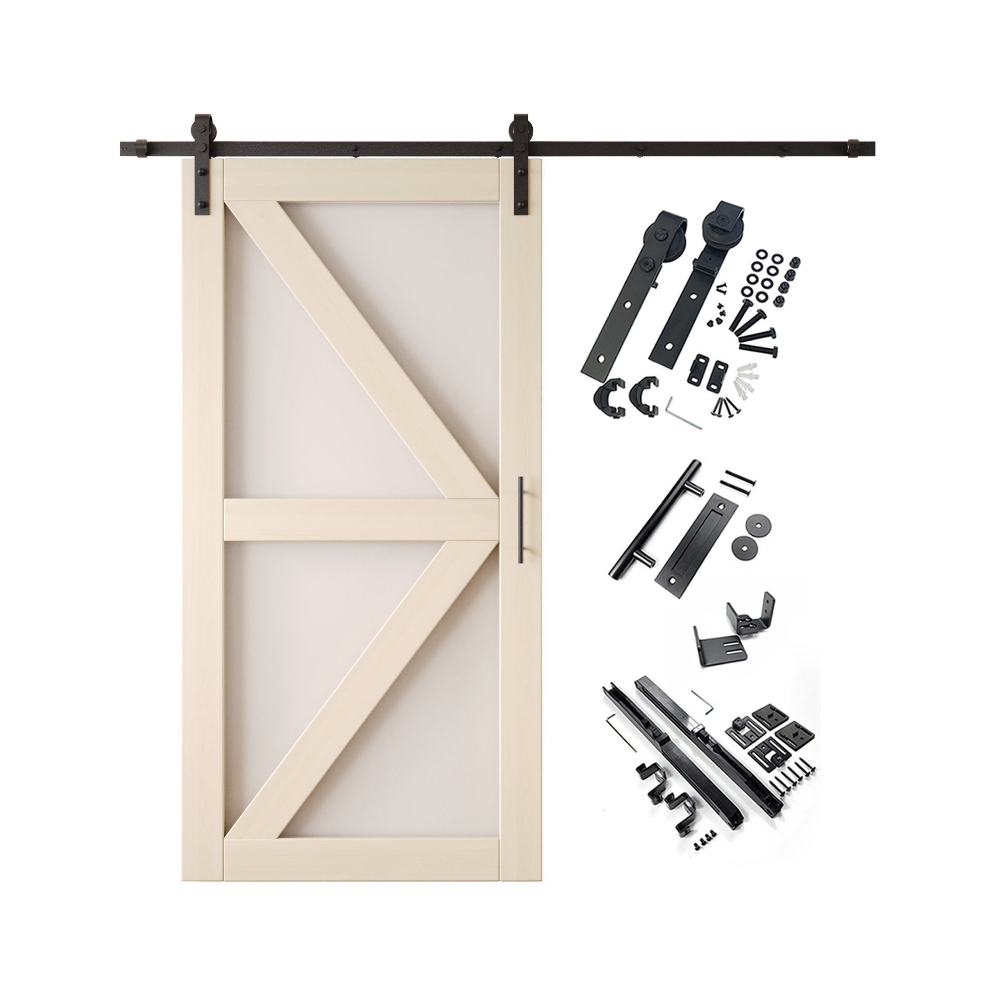 80" Height Tinsmith Gray Frosted Glass Arrow Design Unassembled & Finished Pine Wood Barn Door with Non-Bypass Installation Hardware Kit (Interior Use Only)