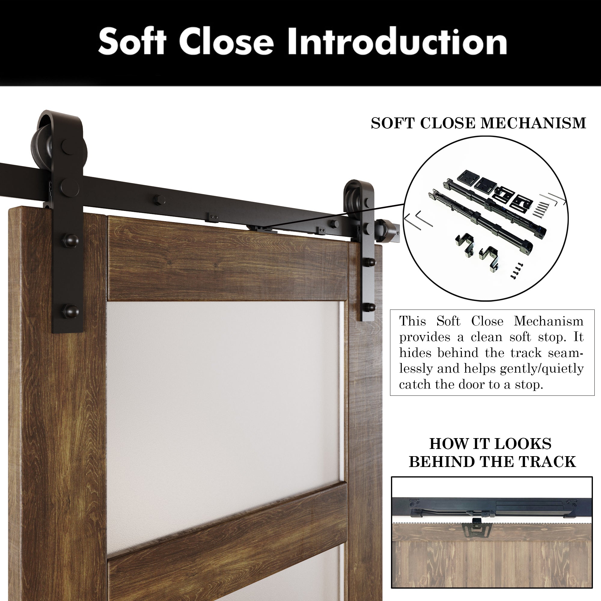 80" Height Dark Walnut 4-Lite Frosted Glass Unassembled & Finished Pine Wood Barn Door with Non-Bypass Installation Hardware Kit (Interior Use Only)