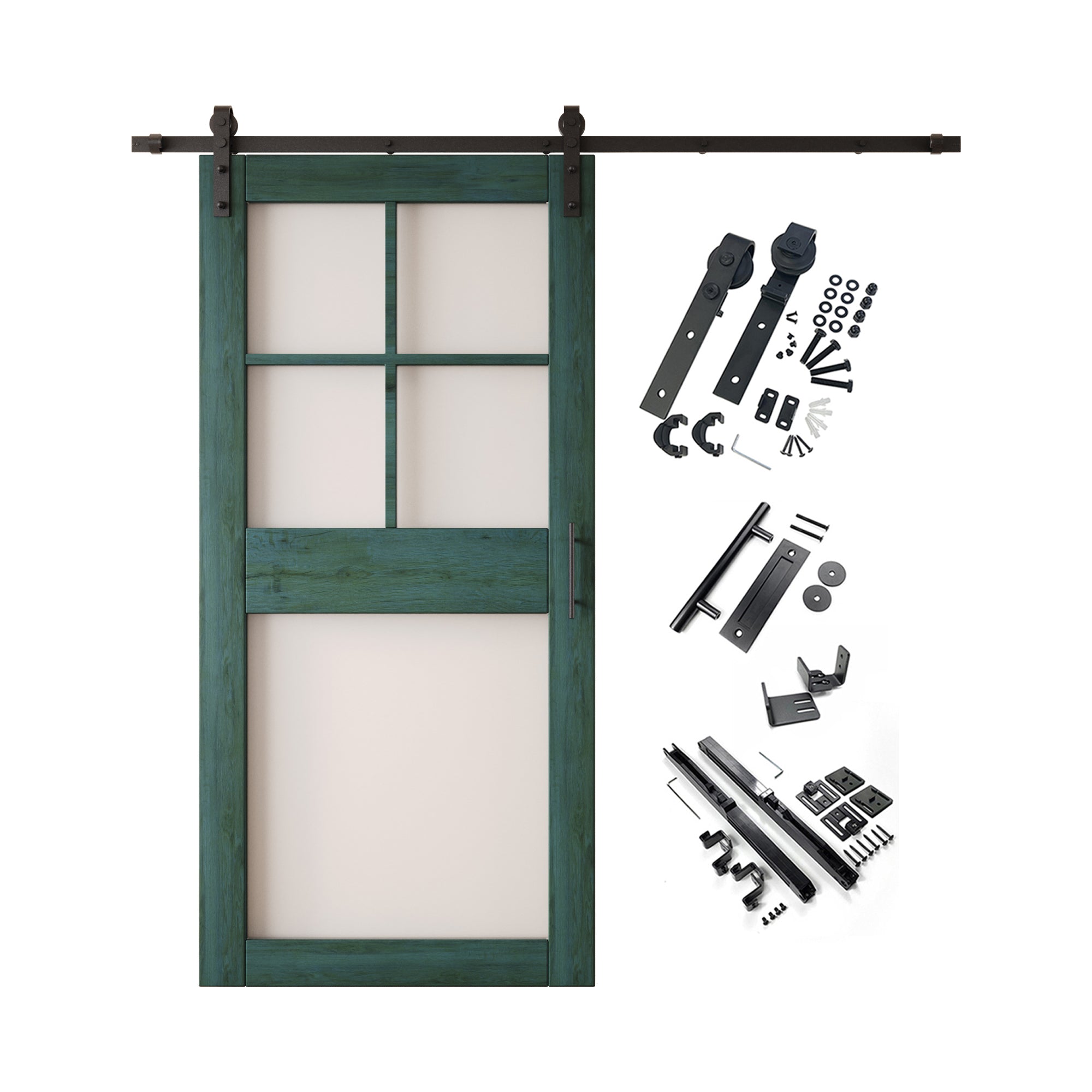 84" Height Royal Pine 5-Lite Frosted Glass Unassembled & Finished Pine Wood Barn Door with Non-Bypass Installation Hardware Kit (Interior Use Only)