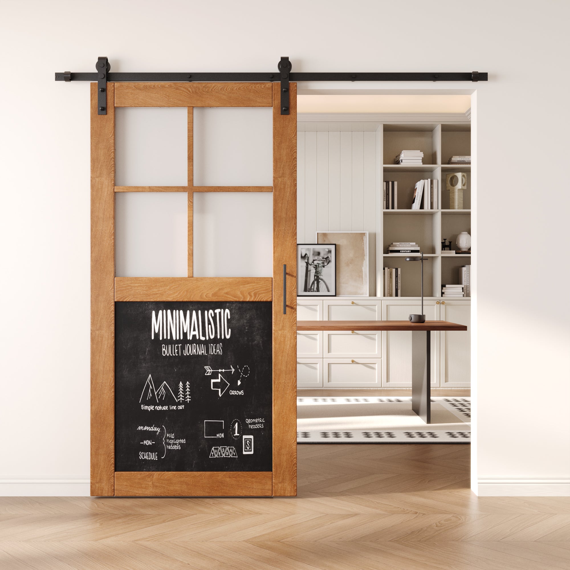 80" Height Early American Half Lite Chalkboard Unassembled & Finished Pine Wood Barn Door with Non-Bypass Installation Hardware Kit (Interior Use Only)