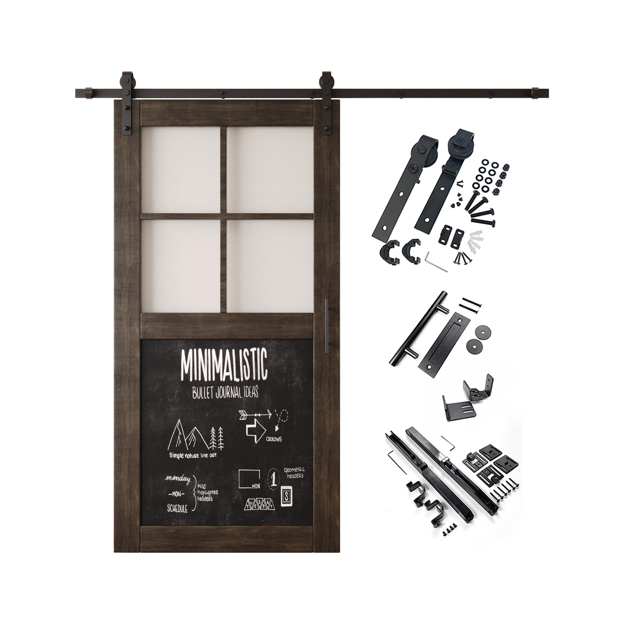 80" Height Ebony Half Lite Chalkboard Unassembled & Finished Pine Wood Barn Door with Non-Bypass Installation Hardware Kit (Interior Use Only)