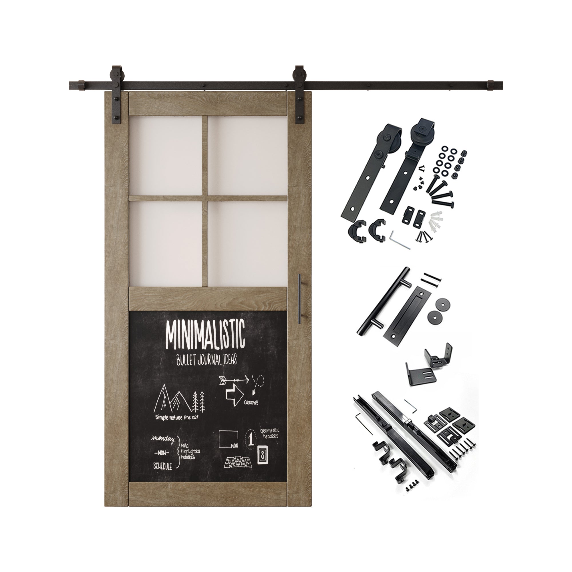 80" Height Classic Gray Half Lite Chalkboard Unassembled & Finished Pine Wood Barn Door with Non-Bypass Installation Hardware Kit (Interior Use Only)