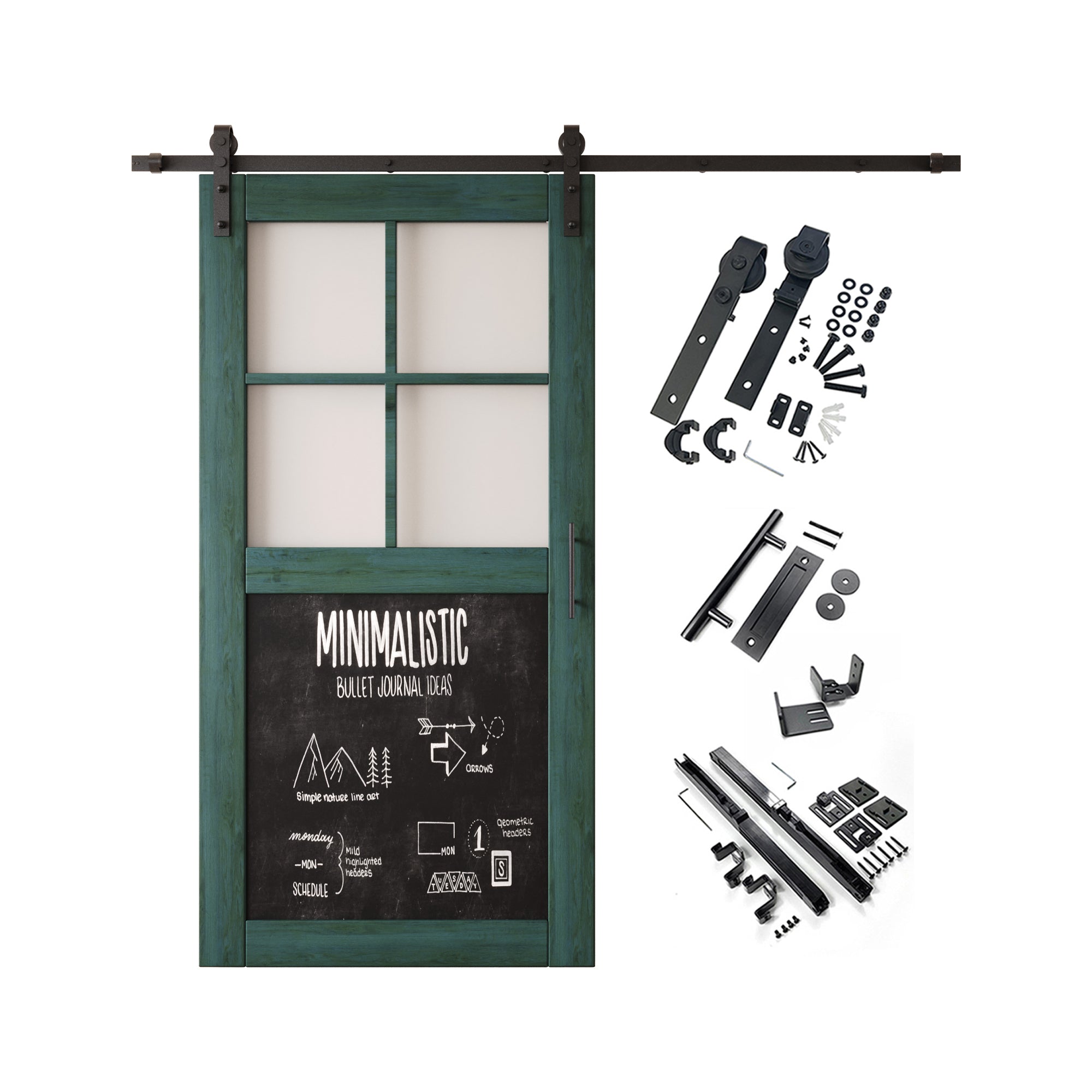 80" Height Royal Pine Half Lite Chalkboard Unassembled & Finished Pine Wood Barn Door with Non-Bypass Installation Hardware Kit (Interior Use Only)