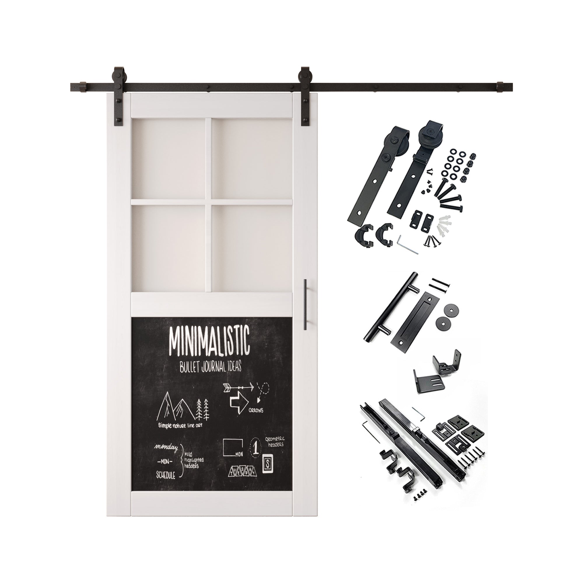 80" Height White Half Lite Chalkboard Unassembled & Finished Pine Wood Barn Door with Non-Bypass Installation Hardware Kit (Interior Use Only)