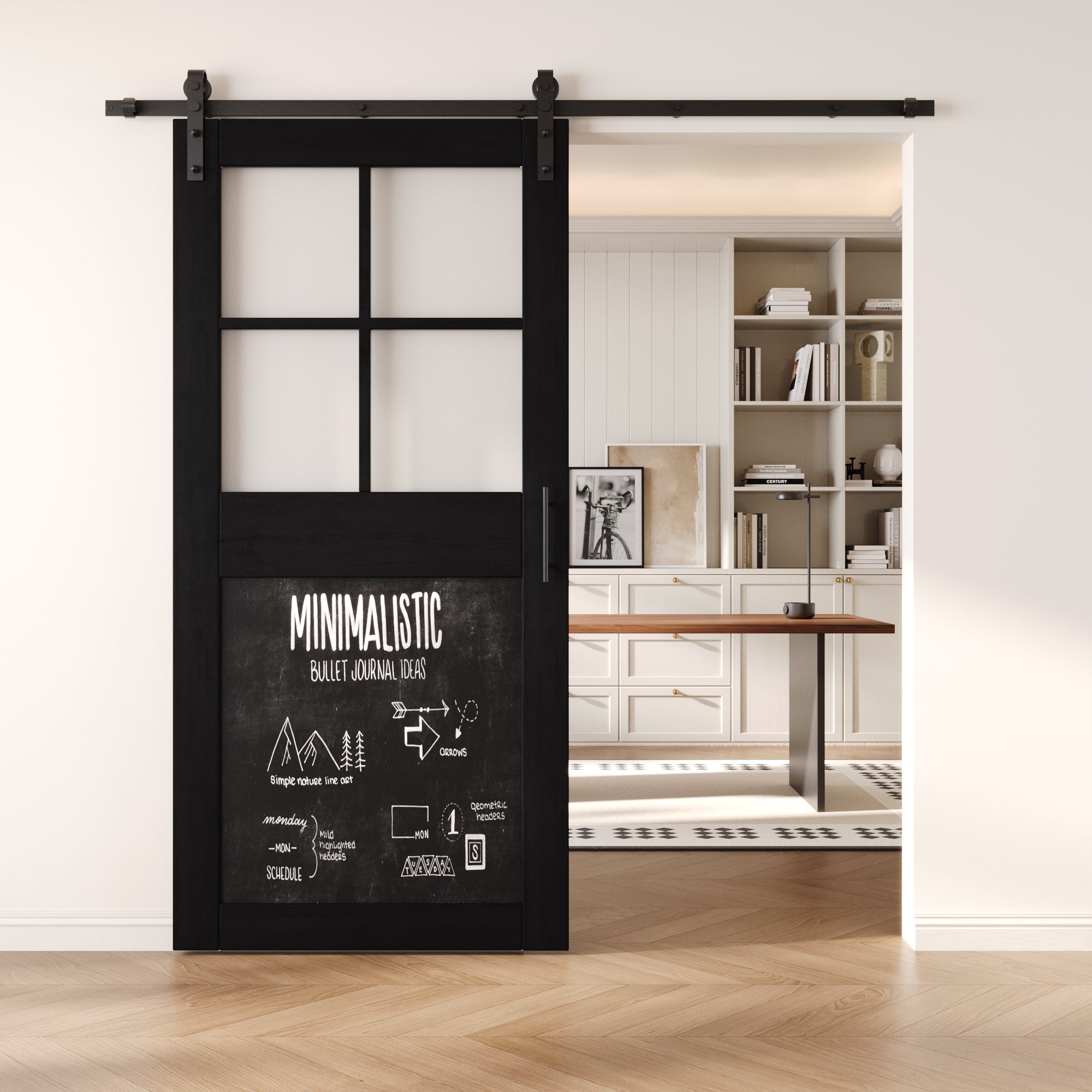 84" Height Black Half Lite Chalkboard Unassembled & Finished Pine Wood Barn Door with Non-Bypass Installation Hardware Kit (Interior Use Only)