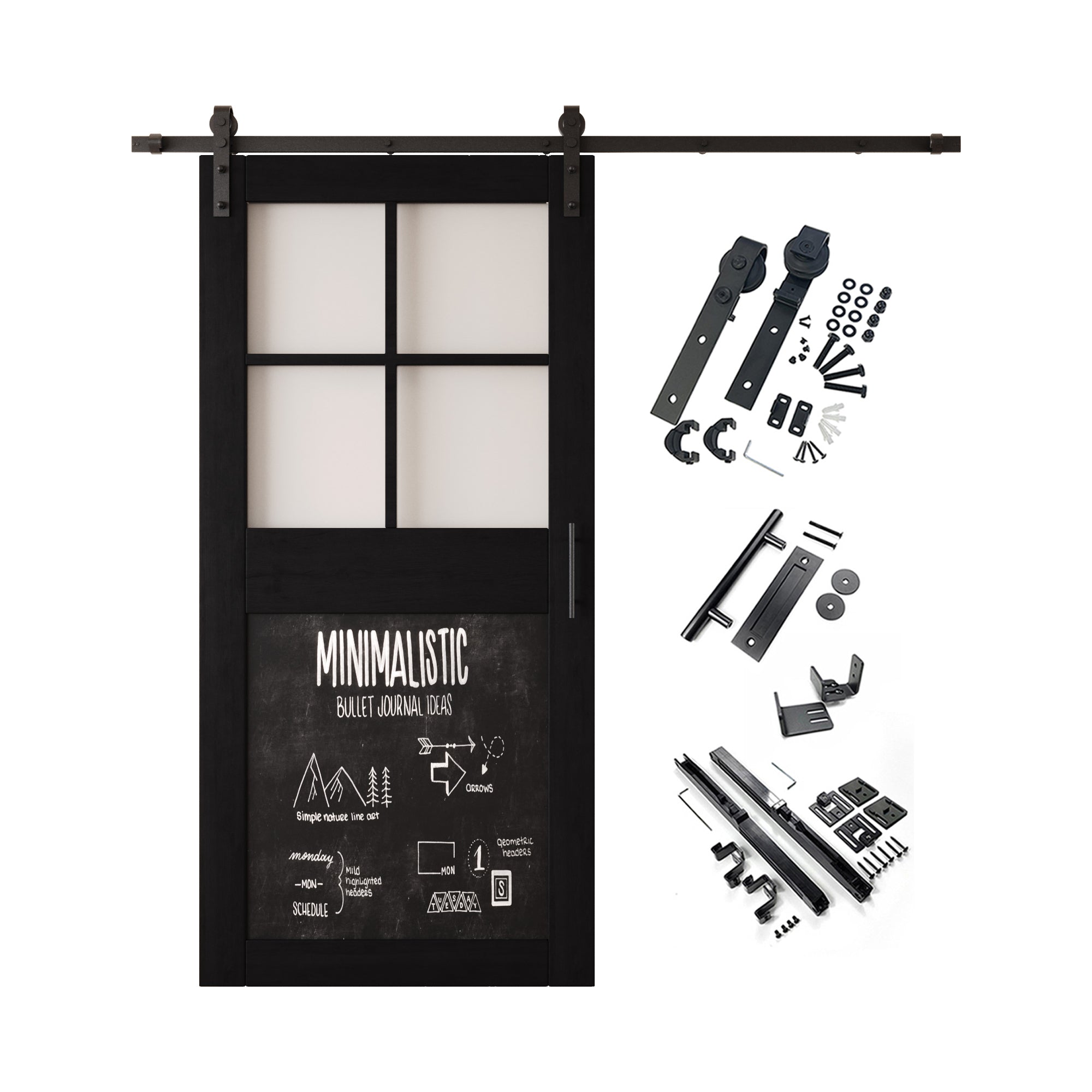 84" Height Black Half Lite Chalkboard Unassembled & Finished Pine Wood Barn Door with Non-Bypass Installation Hardware Kit (Interior Use Only)