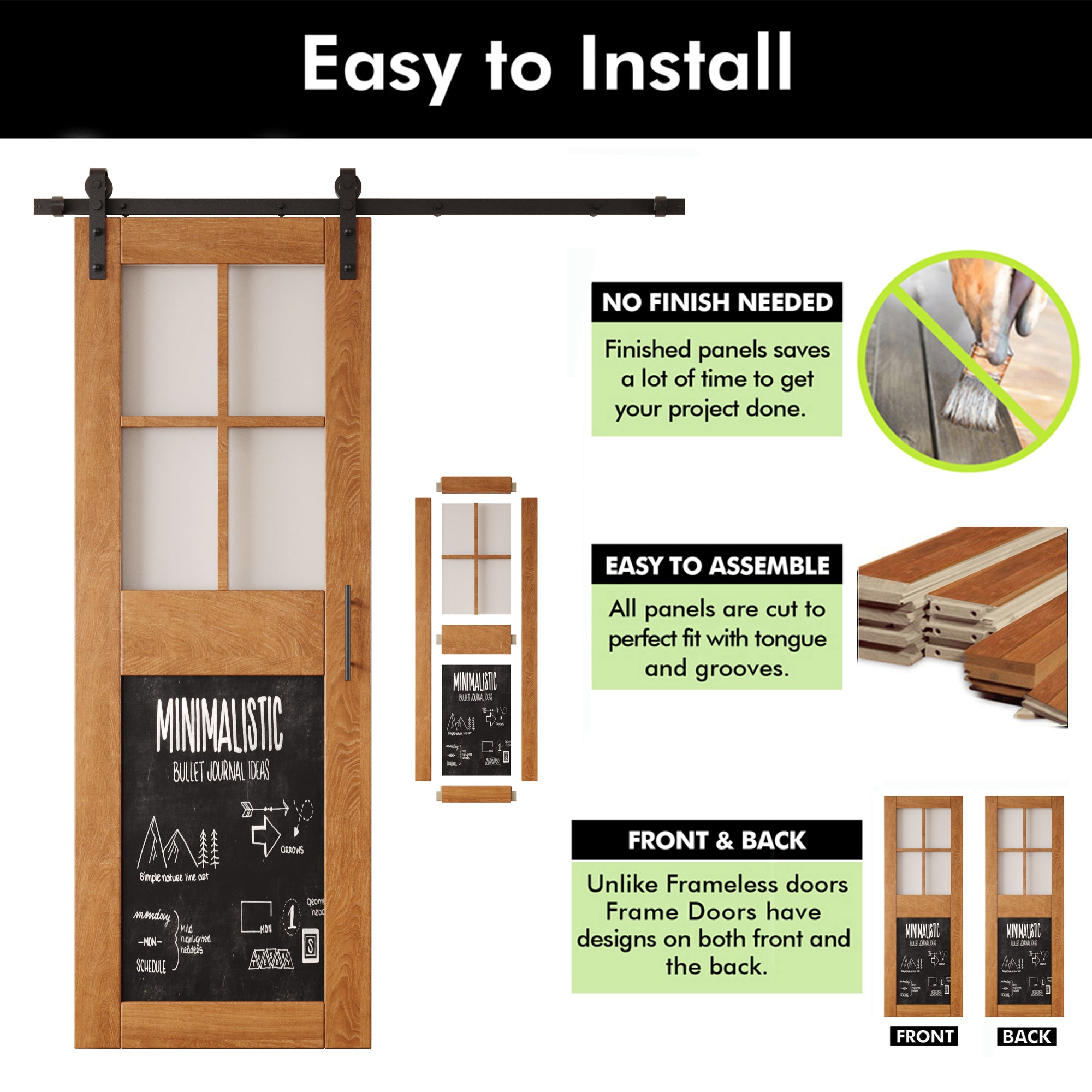 84" Height Early American Half Lite Chalkboard Unassembled & Finished Pine Wood Barn Door with Non-Bypass Installation Hardware Kit (Interior Use Only)