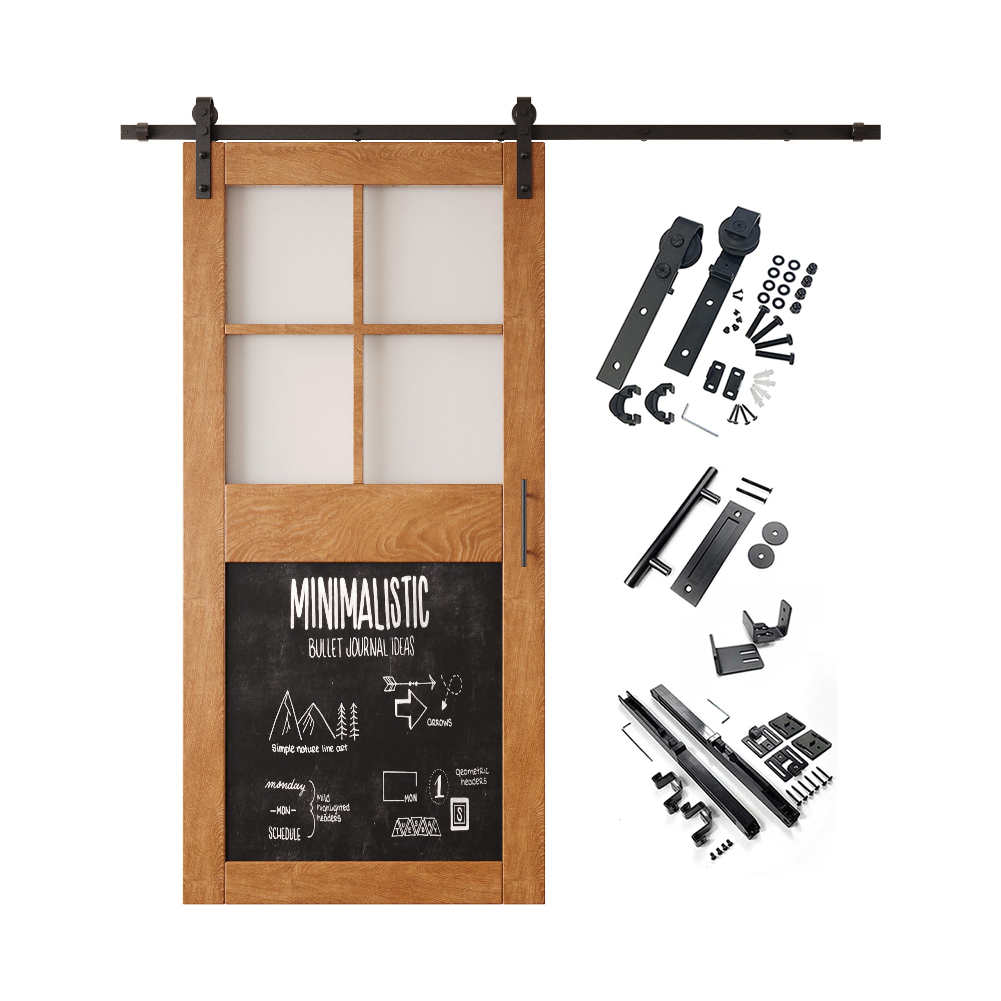 84" Height Early American Half Lite Chalkboard Unassembled & Finished Pine Wood Barn Door with Non-Bypass Installation Hardware Kit (Interior Use Only)