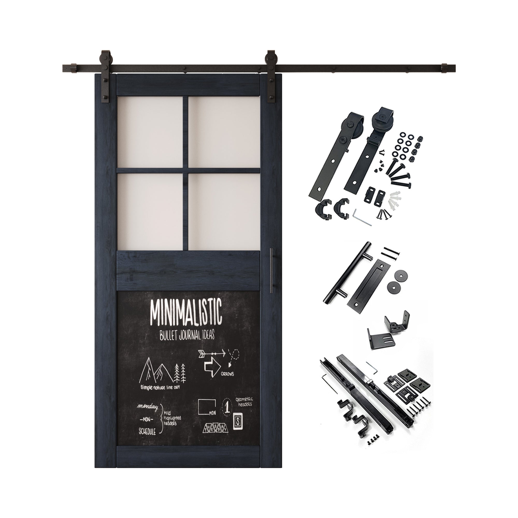 84" Height Navy Half Lite Chalkboard Unassembled & Finished Pine Wood Barn Door with Non-Bypass Installation Hardware Kit (Interior Use Only)