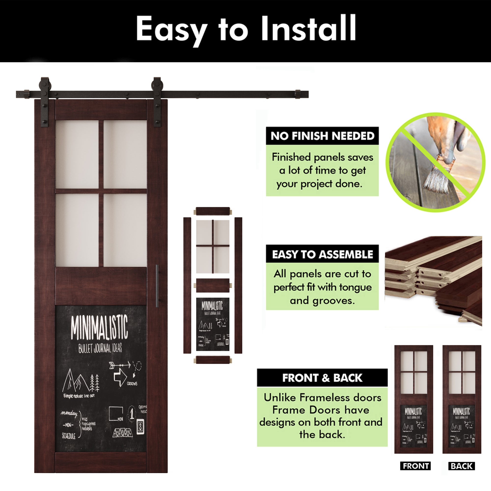 84" Height Red Mahogany Half Lite Chalkboard Unassembled & Finished Pine Wood Barn Door with Non-Bypass Installation Hardware Kit (Interior Use Only)