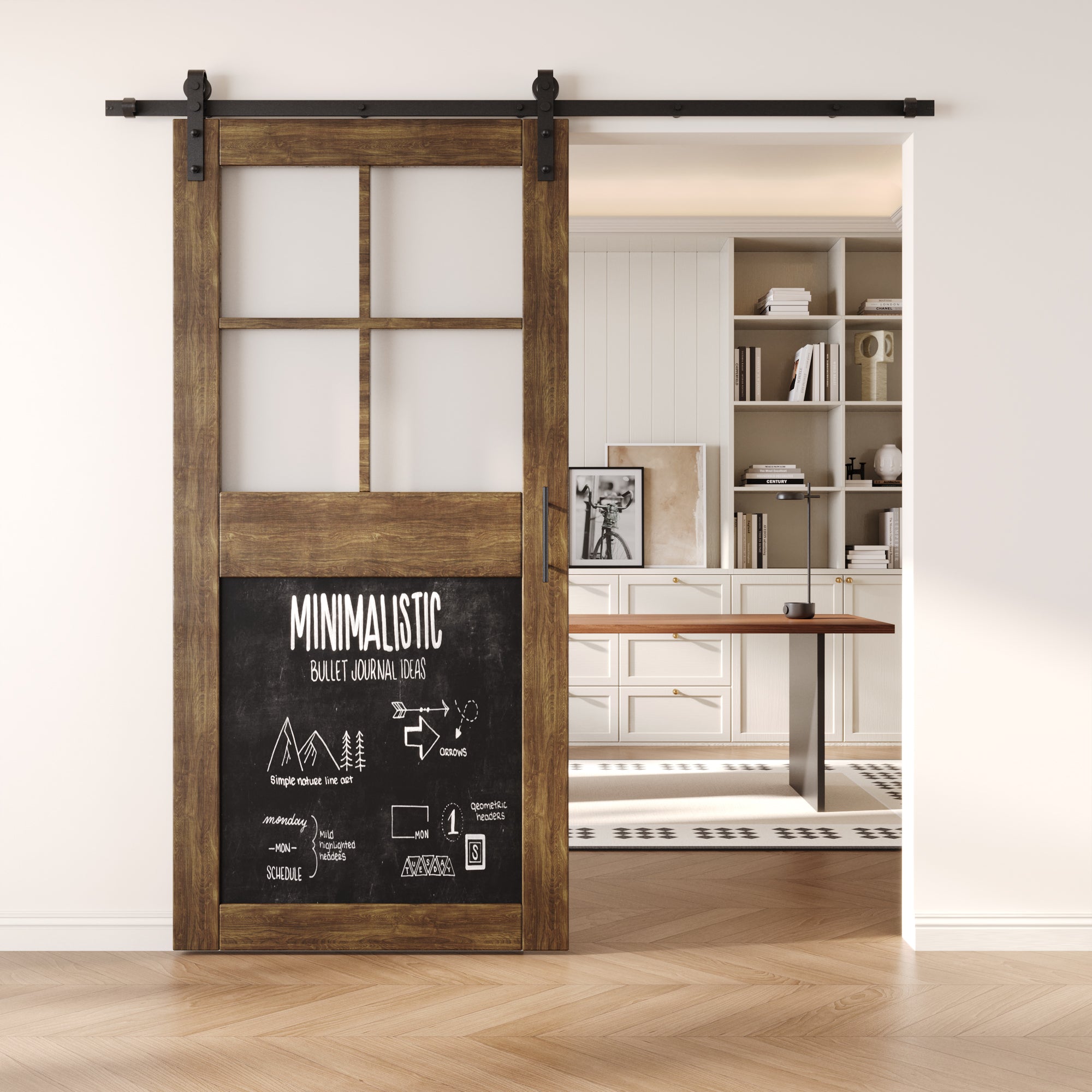 84" Height Dark Walnut Half Lite Chalkboard Unassembled & Finished Pine Wood Barn Door with Non-Bypass Installation Hardware Kit (Interior Use Only)