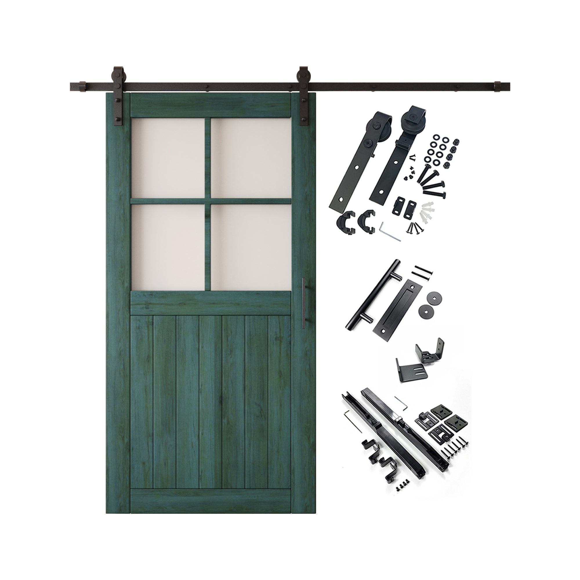 80" Height Royal Pine Half Lite Grid Glass Unassembled & Finished Pine Wood Barn Door with Non-Bypass Installation Hardware Kit (Interior Use Only)