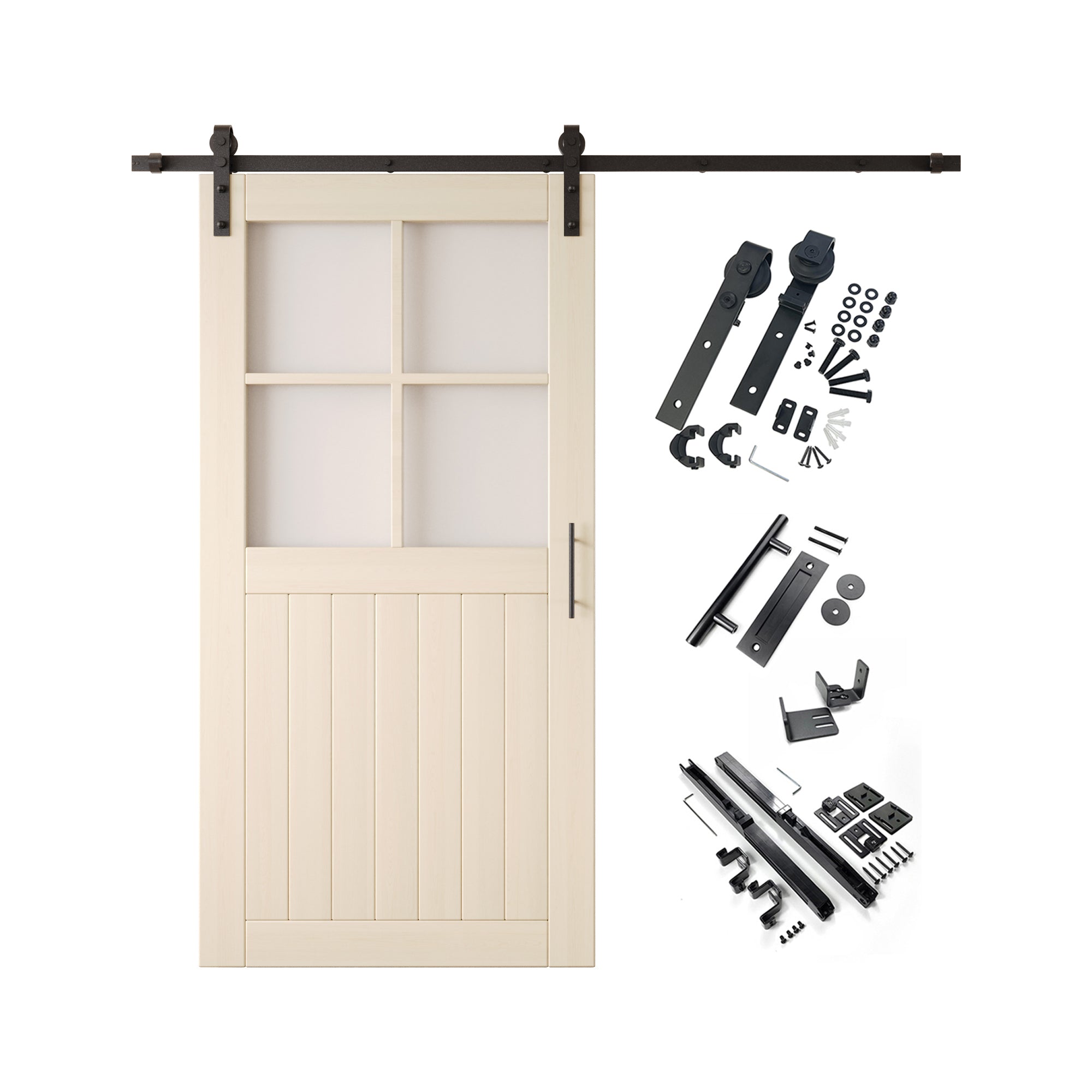 80" Height Tinsmith Gray Half Lite Grid Glass Unassembled & Finished Pine Wood Barn Door with Non-Bypass Installation Hardware Kit (Interior Use Only)