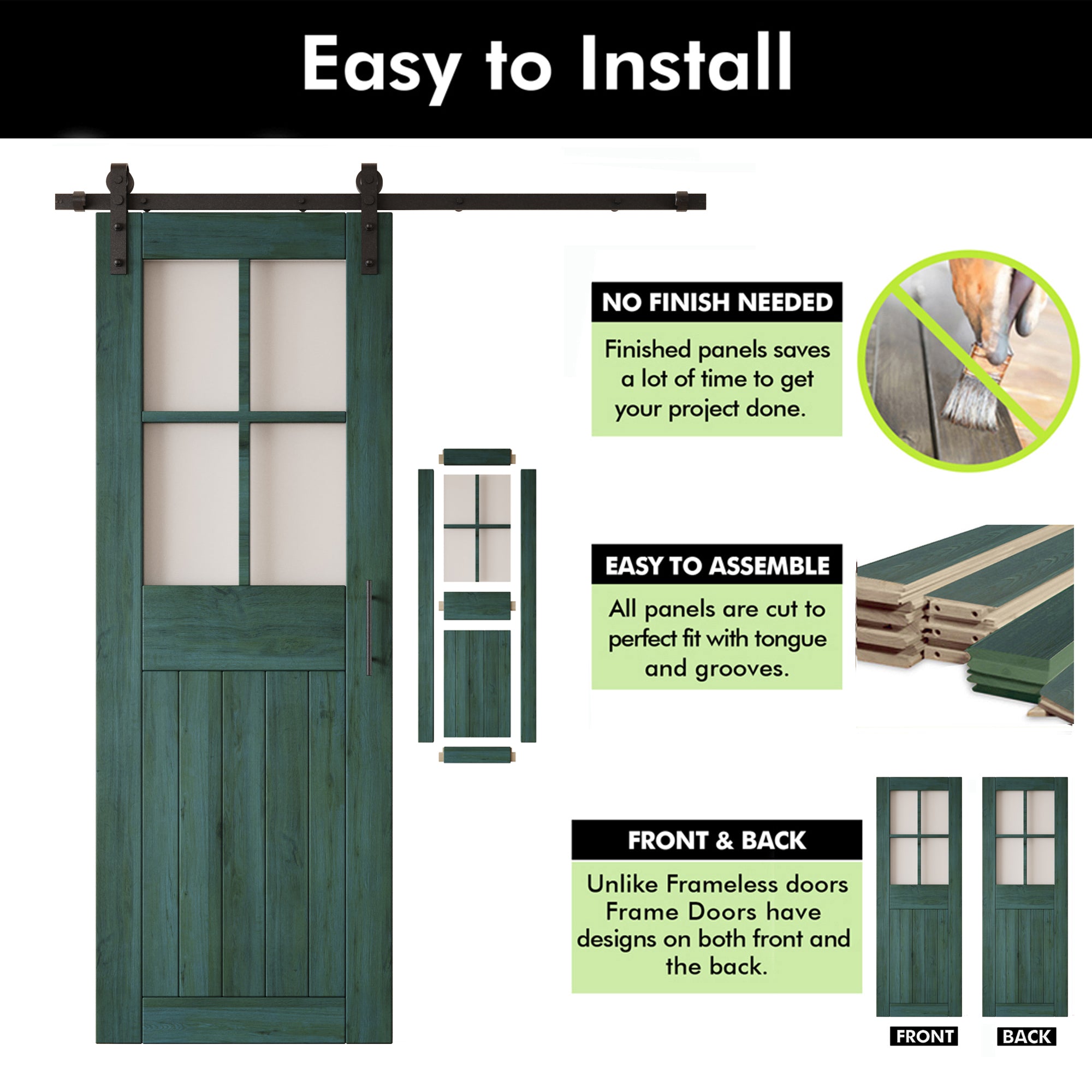 84" Height Royal Pine Half Lite Grid Glass Unassembled & Finished Pine Wood Barn Door with Non-Bypass Installation Hardware Kit (Interior Use Only)