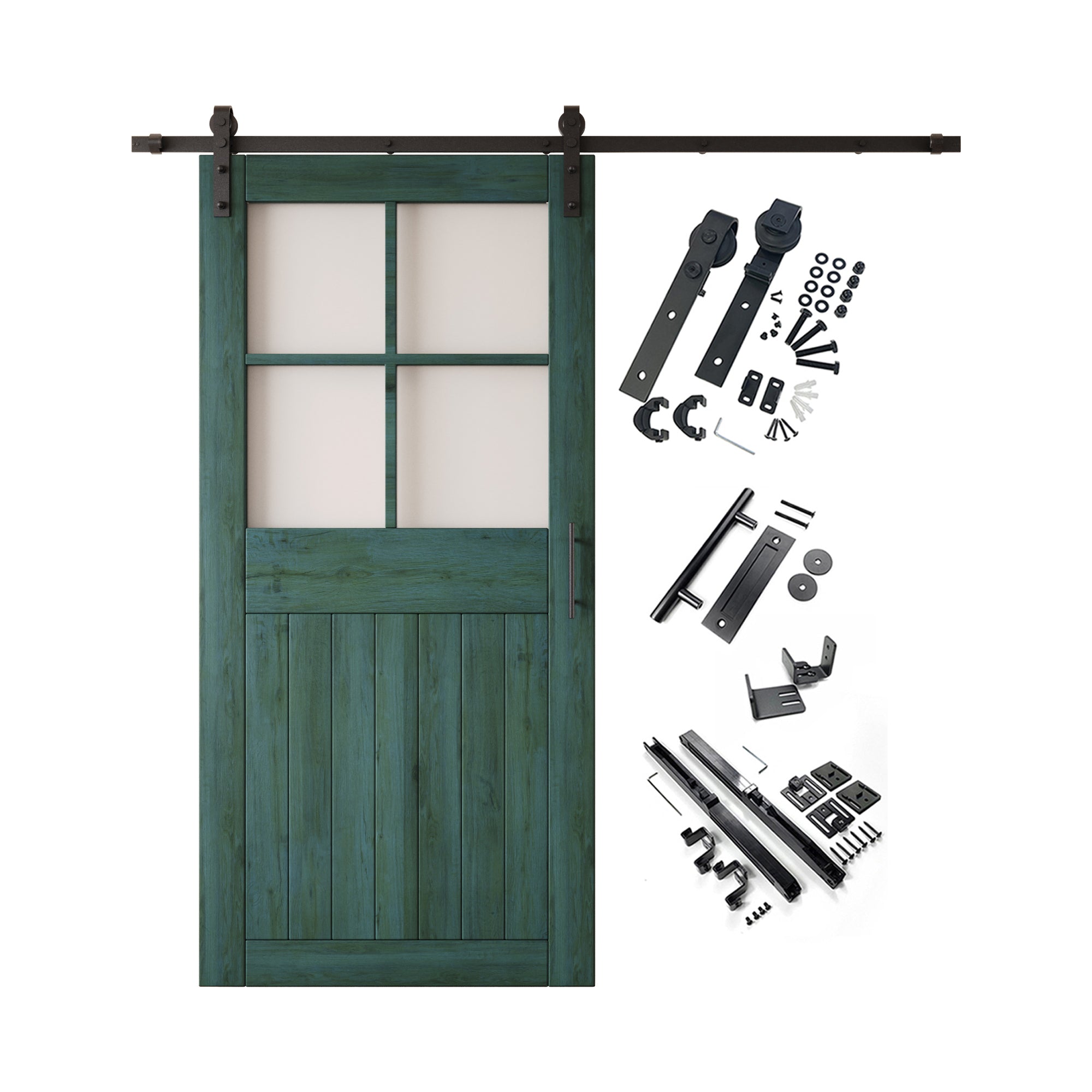 84" Height Royal Pine Half Lite Grid Glass Unassembled & Finished Pine Wood Barn Door with Non-Bypass Installation Hardware Kit (Interior Use Only)