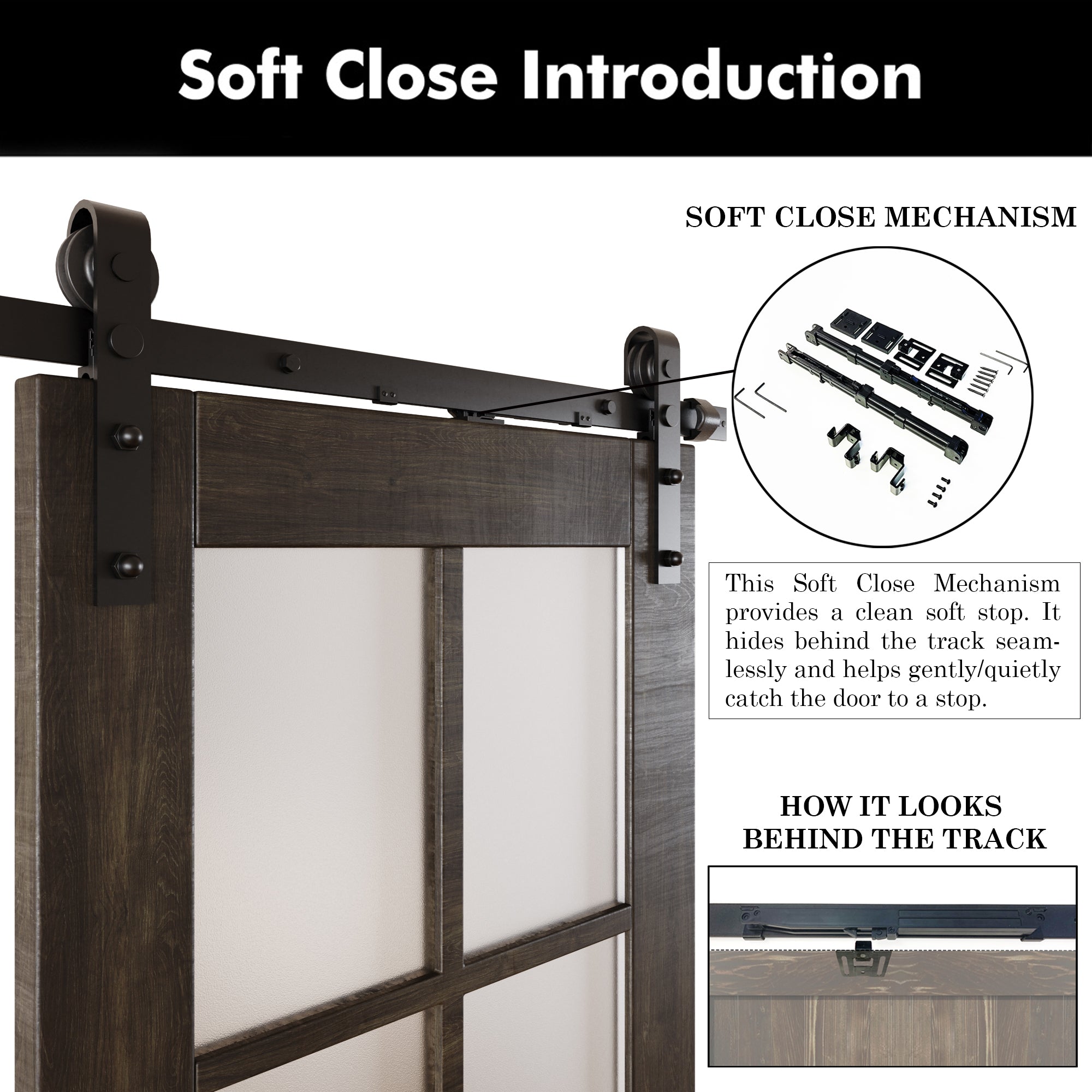 80" Height Ebony 8-Lite Frosted Glass Unassembled & Finished Pine Wood Barn Door with Non-Bypass Installation Hardware Kit (Interior Use Only)