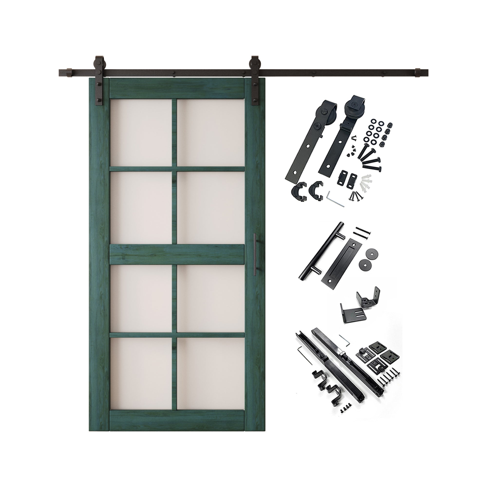 80" Height Royal Pine 8-Lite Frosted Glass Unassembled & Finished Pine Wood Barn Door with Non-Bypass Installation Hardware Kit (Interior Use Only)