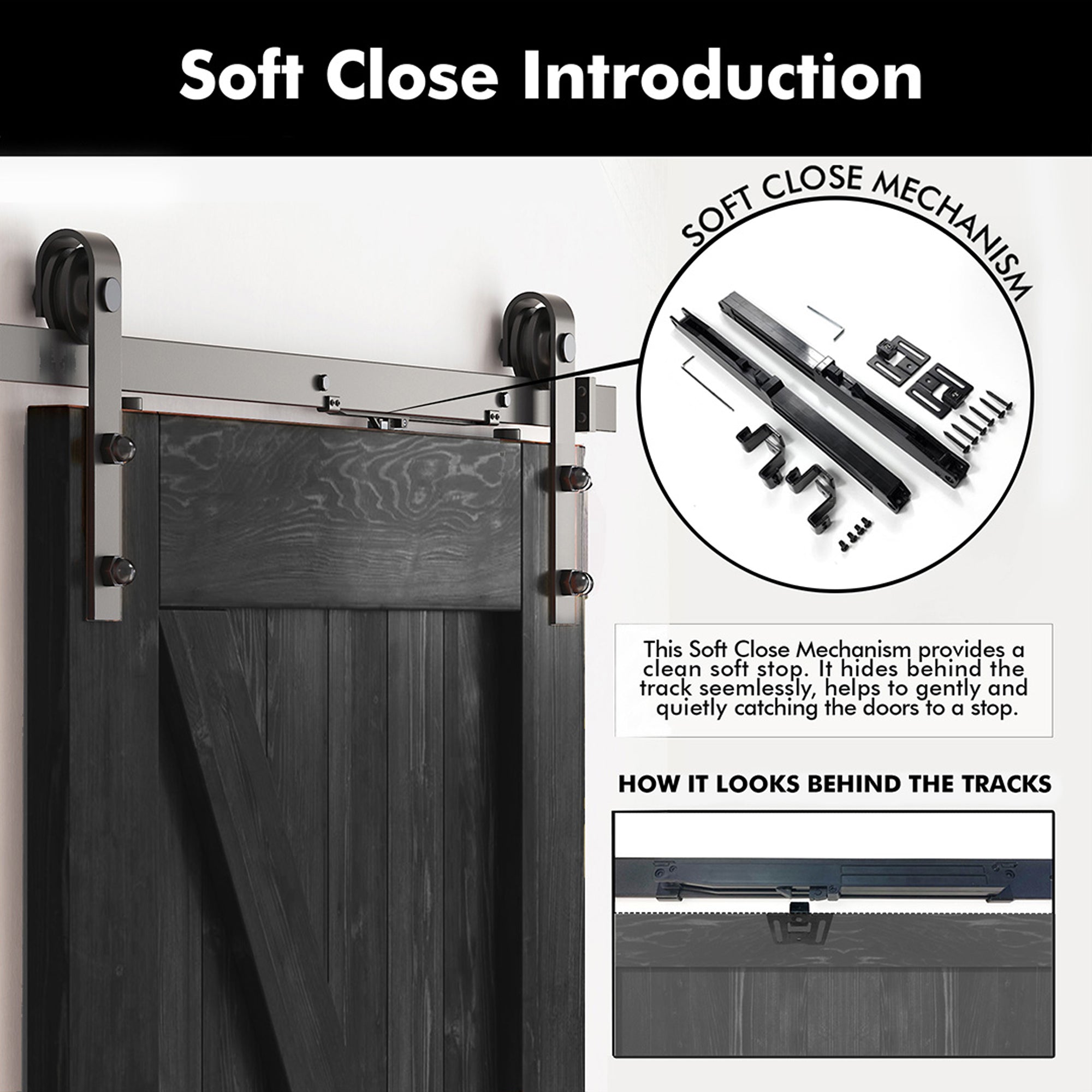 80" Height Black Vertical Stripe Design Unassembled & Finished Pine Wood Barn Door with Non-Bypass Installation Hardware Kit(Interior Use Only)
