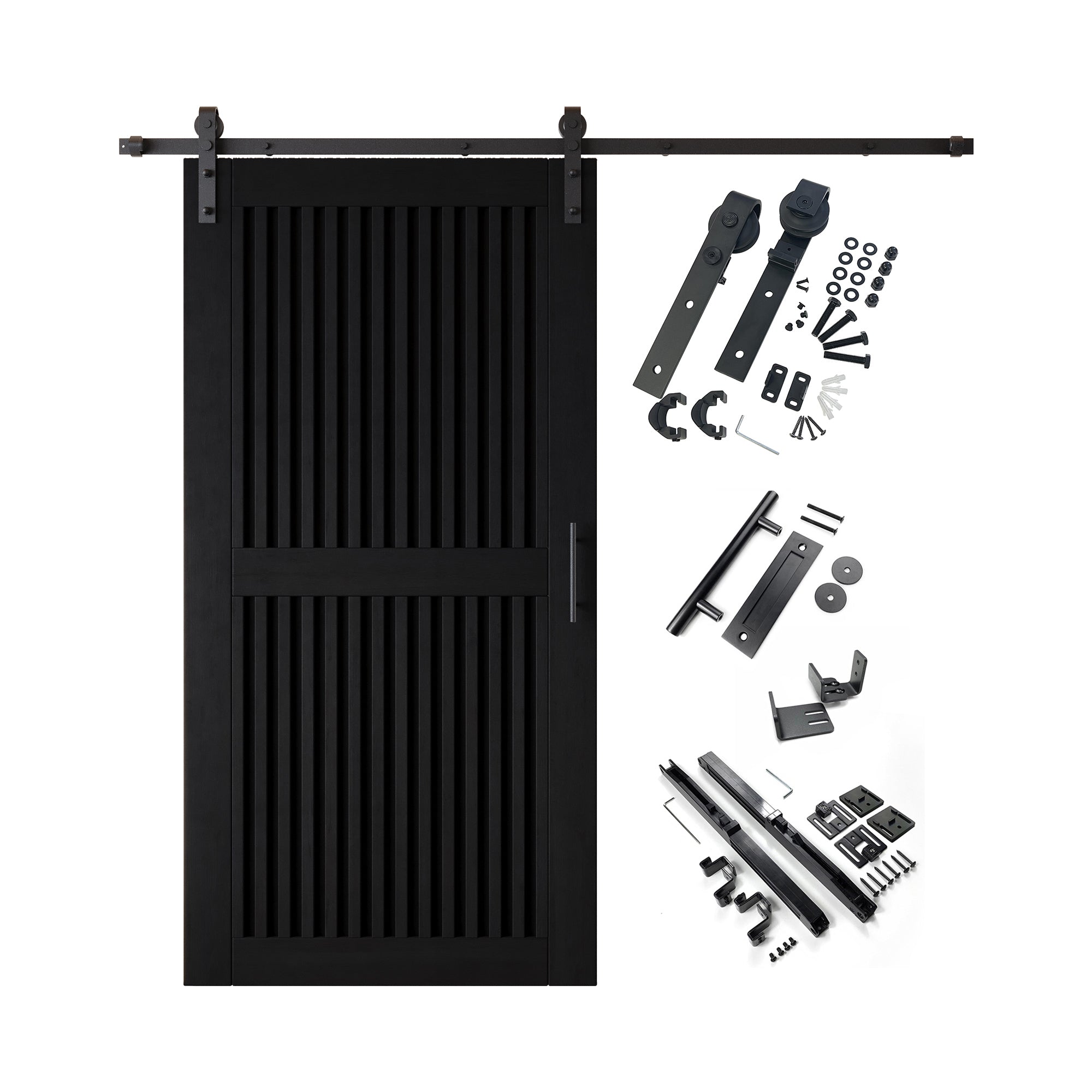 80" Height Black Vertical Stripe Design Unassembled & Finished Pine Wood Barn Door with Non-Bypass Installation Hardware Kit(Interior Use Only)