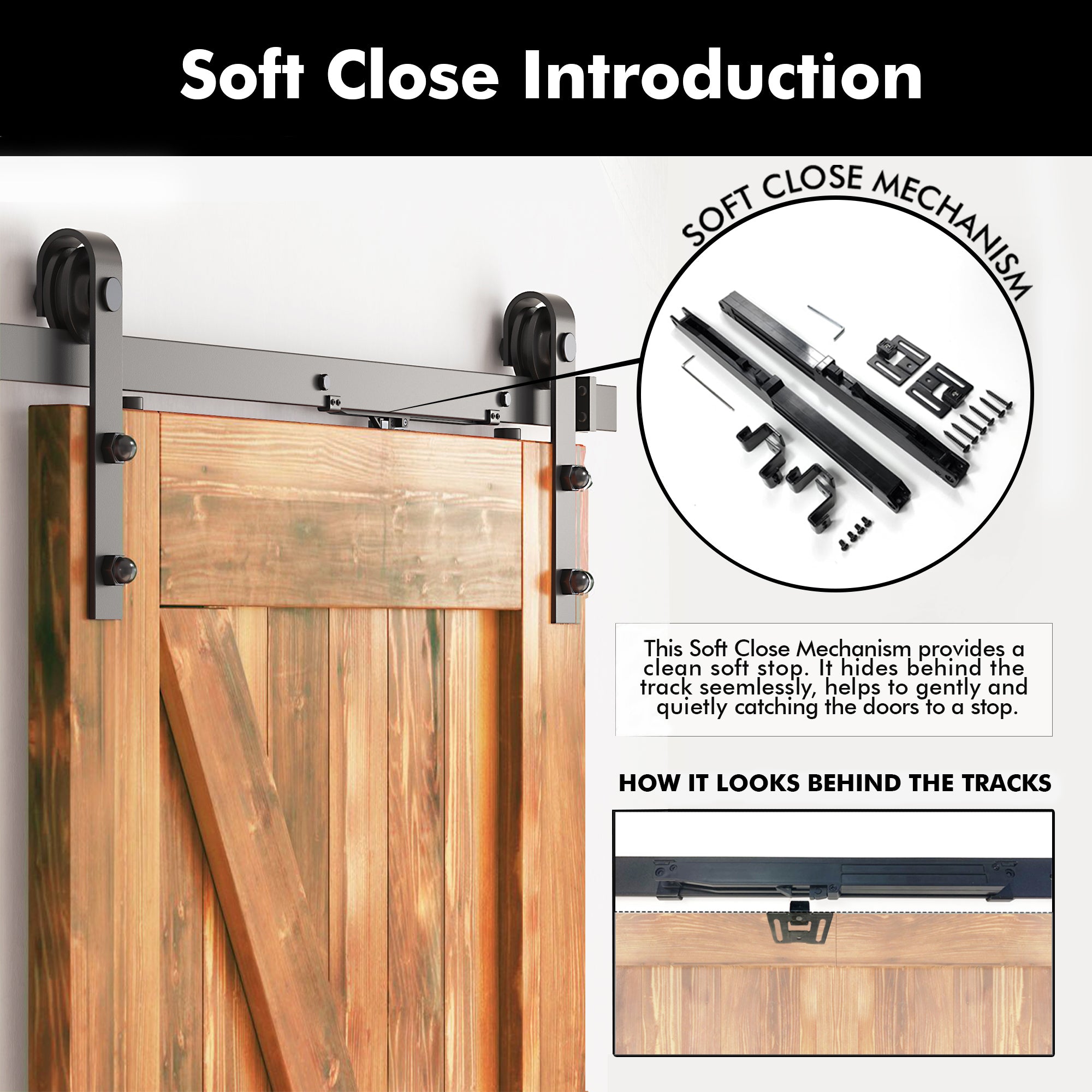 80" Height Early American Vertical Stripe Design Unassembled & Finished Pine Wood Barn Door with Non-Bypass Installation Hardware Kit(Interior Use Only)