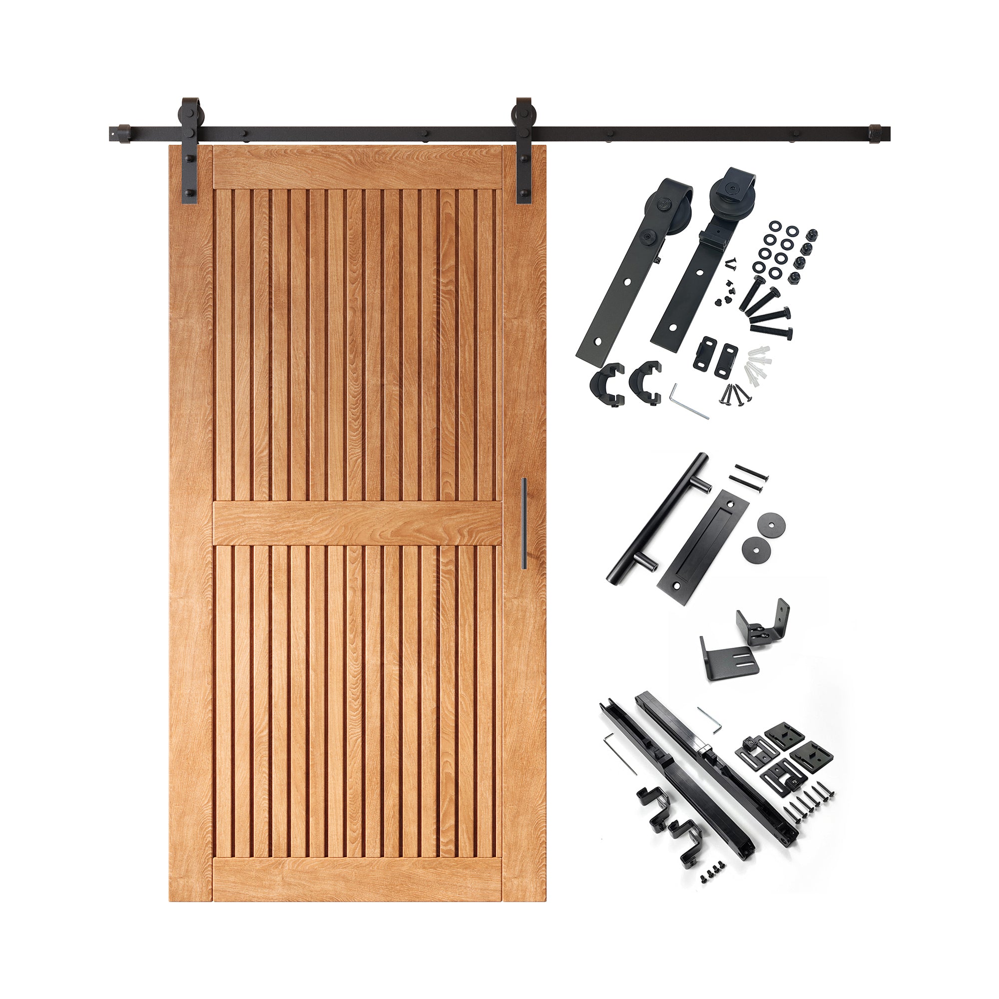80" Height Early American Vertical Stripe Design Unassembled & Finished Pine Wood Barn Door with Non-Bypass Installation Hardware Kit(Interior Use Only)