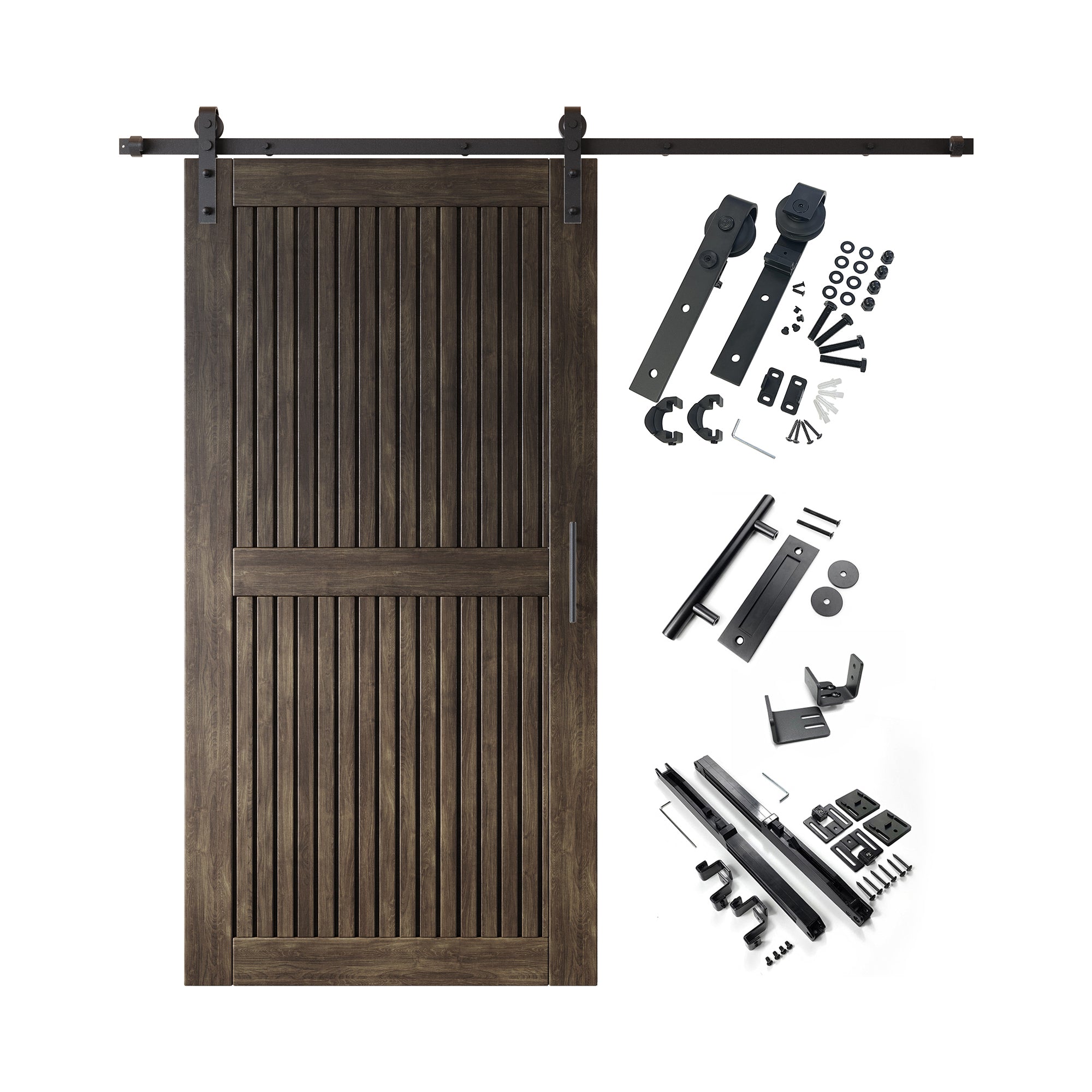 80" Height Ebony Vertical Stripe Design Unassembled & Finished Pine Wood Barn Door with Non-Bypass Installation Hardware Kit(Interior Use Only)