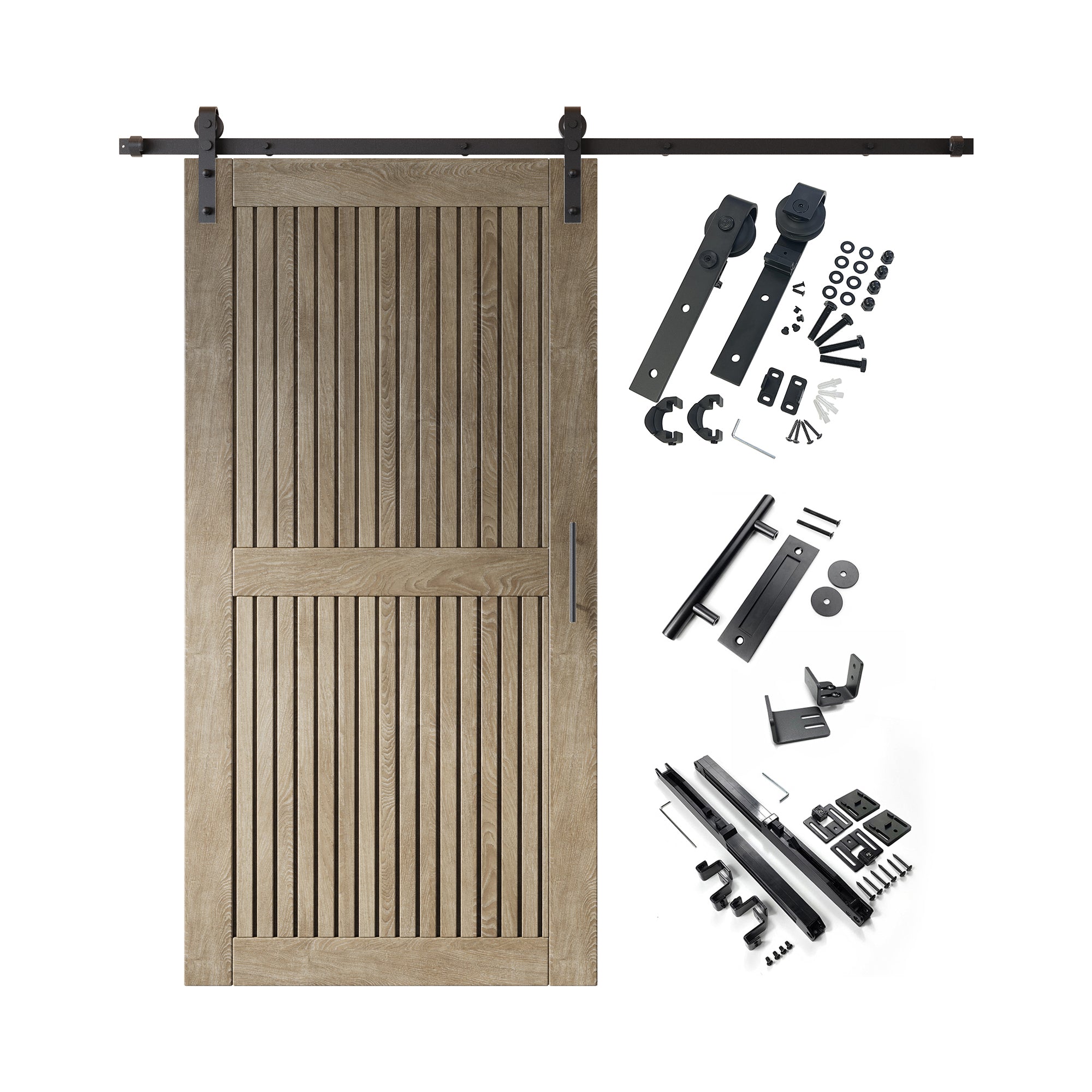 80" Height Classic Gray Vertical Stripe Design Unassembled & Finished Pine Wood Barn Door with Non-Bypass Installation Hardware Kit(Interior Use Only)