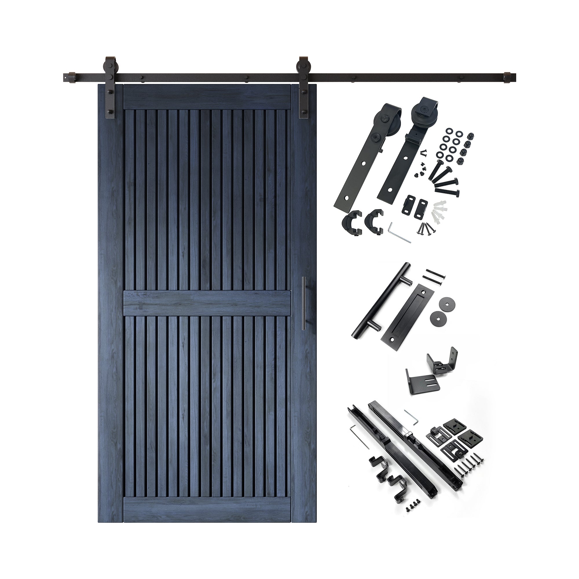 80" Height Navy Vertical Stripe Design Unassembled & Finished Pine Wood Barn Door with Non-Bypass Installation Hardware Kit(Interior Use Only)
