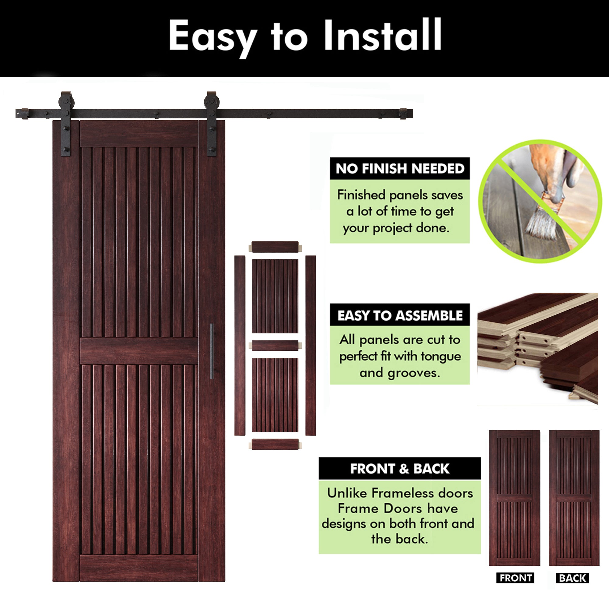 80" Height Red Mahogany Vertical Stripe Design Unassembled & Finished Pine Wood Barn Door with Non-Bypass Installation Hardware Kit(Interior Use Only)