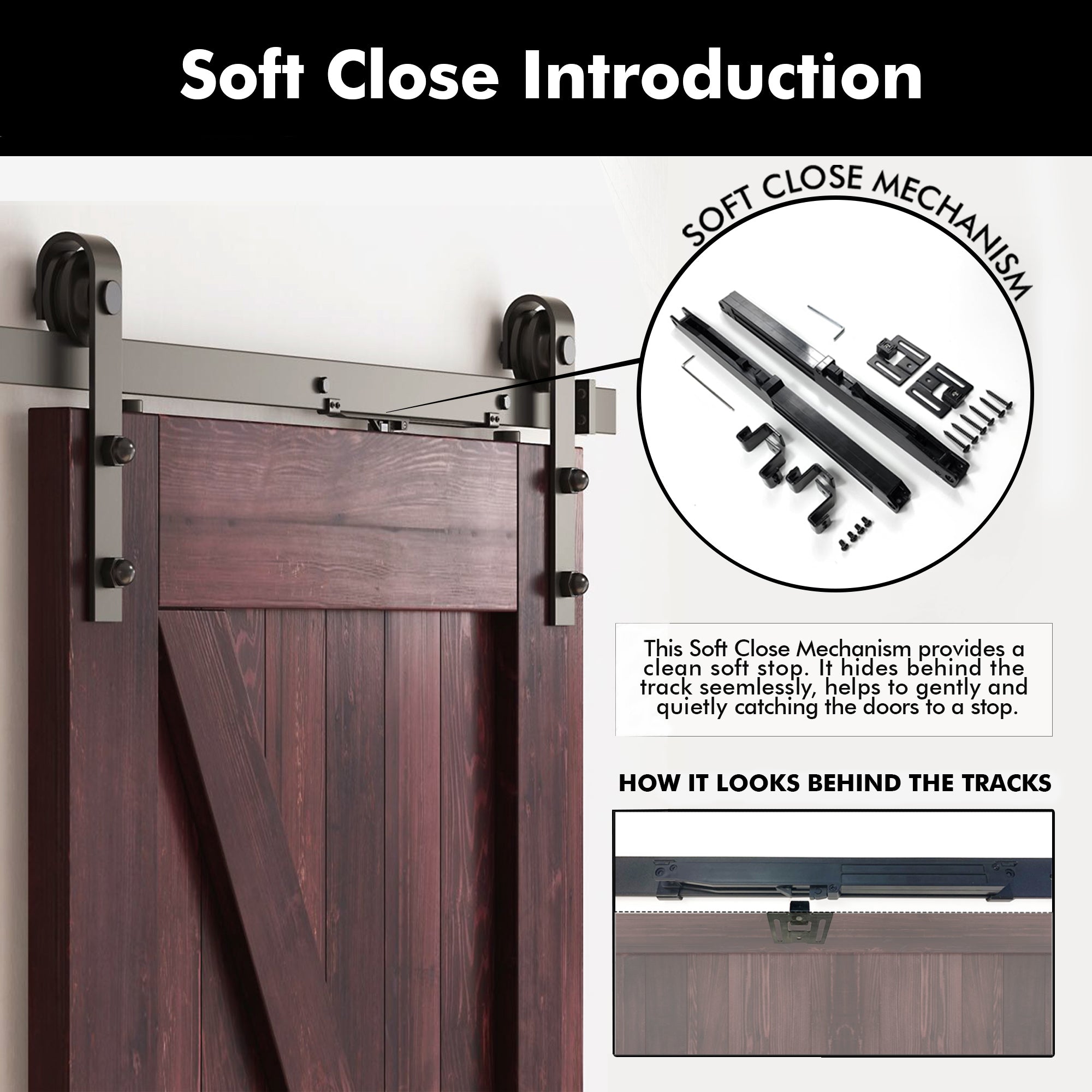 80" Height Red Mahogany Vertical Stripe Design Unassembled & Finished Pine Wood Barn Door with Non-Bypass Installation Hardware Kit(Interior Use Only)