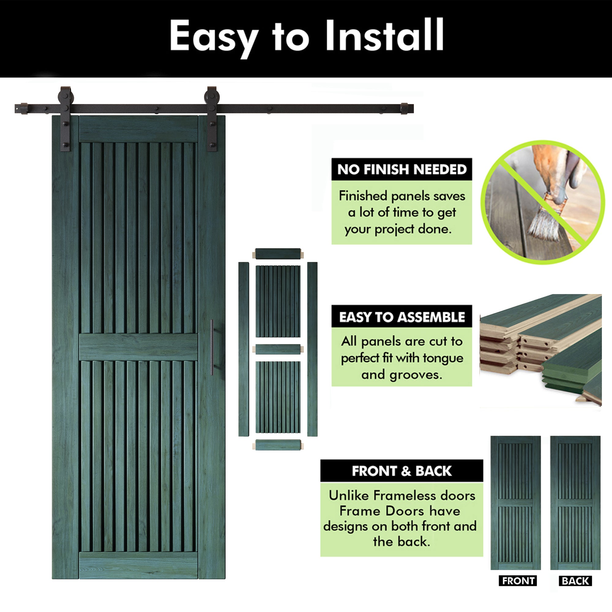 80" Height Royal Pine Vertical Stripe Design Unassembled & Finished Pine Wood Barn Door with Non-Bypass Installation Hardware Kit(Interior Use Only)
