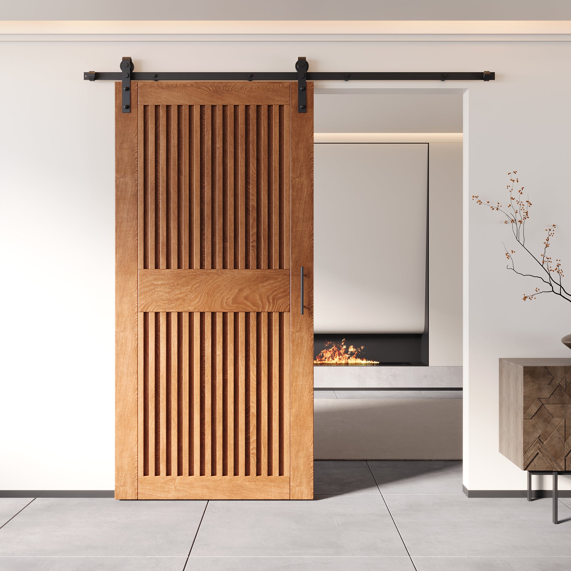 84" Height Early American Vertical Stripe Design Unassembled & Finished Pine Wood Barn Door with Non-Bypass Installation Hardware Kit(Interior Use Only)